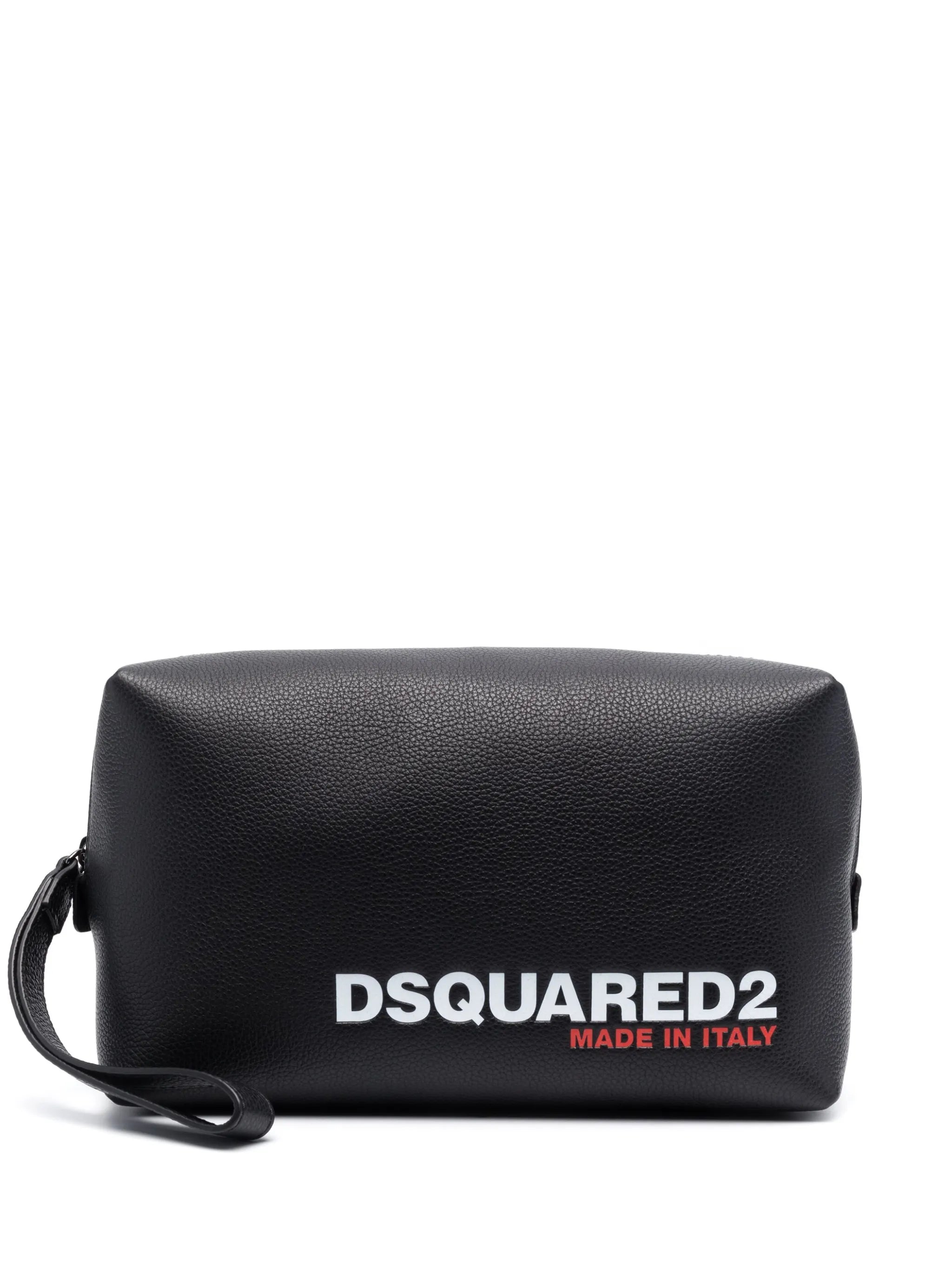 logo-print leather wash bag
