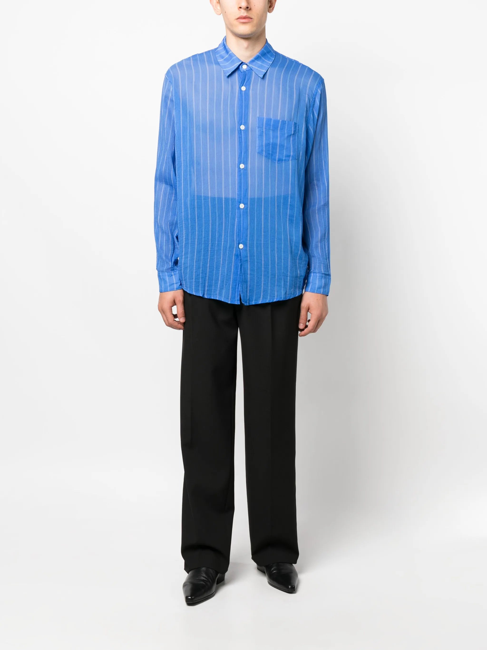 long-sleeve striped cotton-blend shirt
