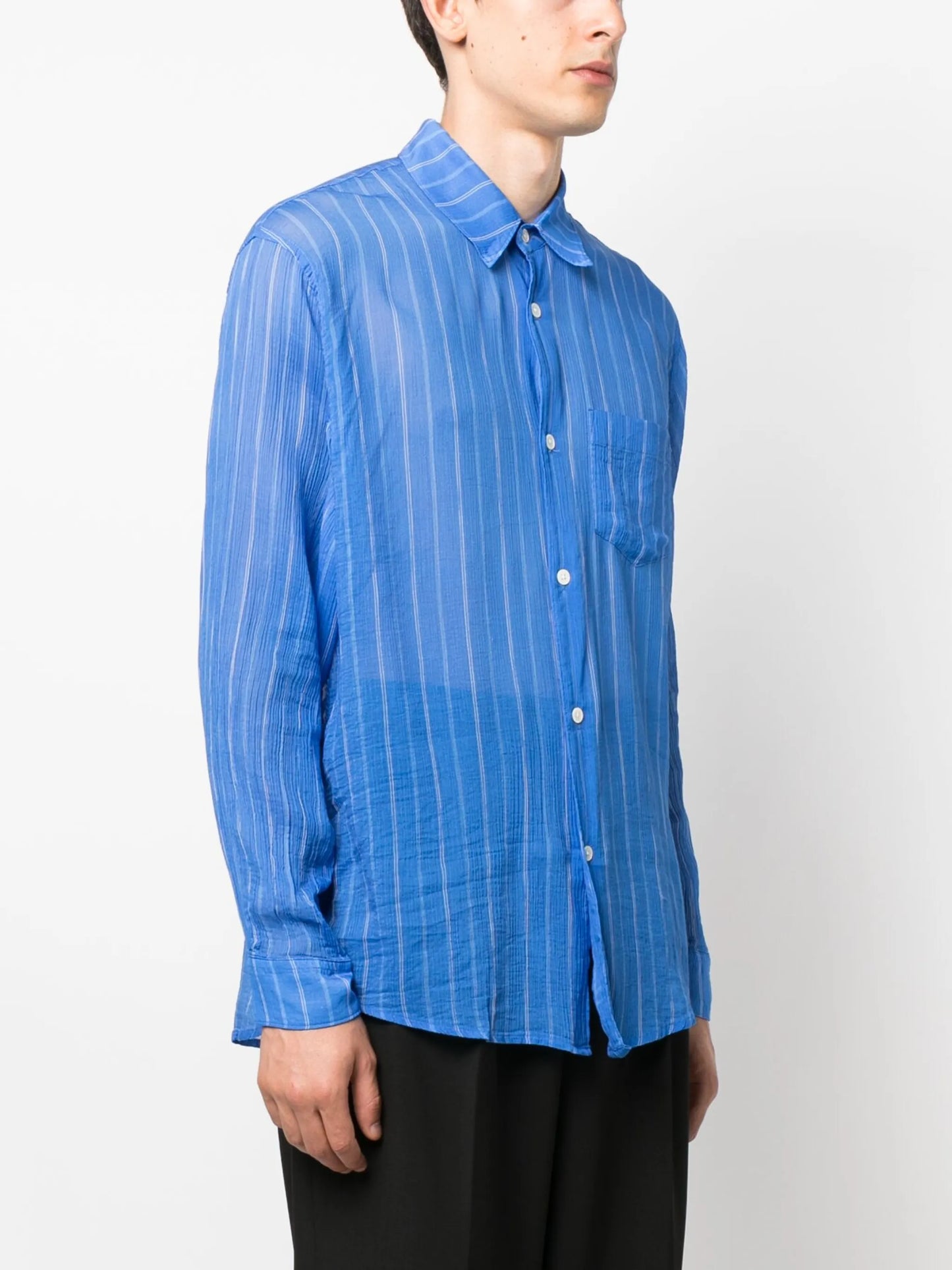 long-sleeve striped cotton-blend shirt