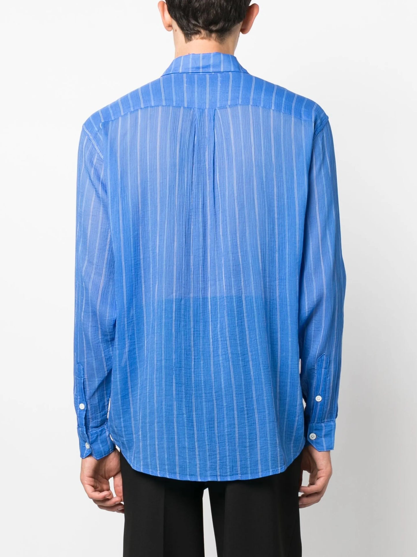 long-sleeve striped cotton-blend shirt
