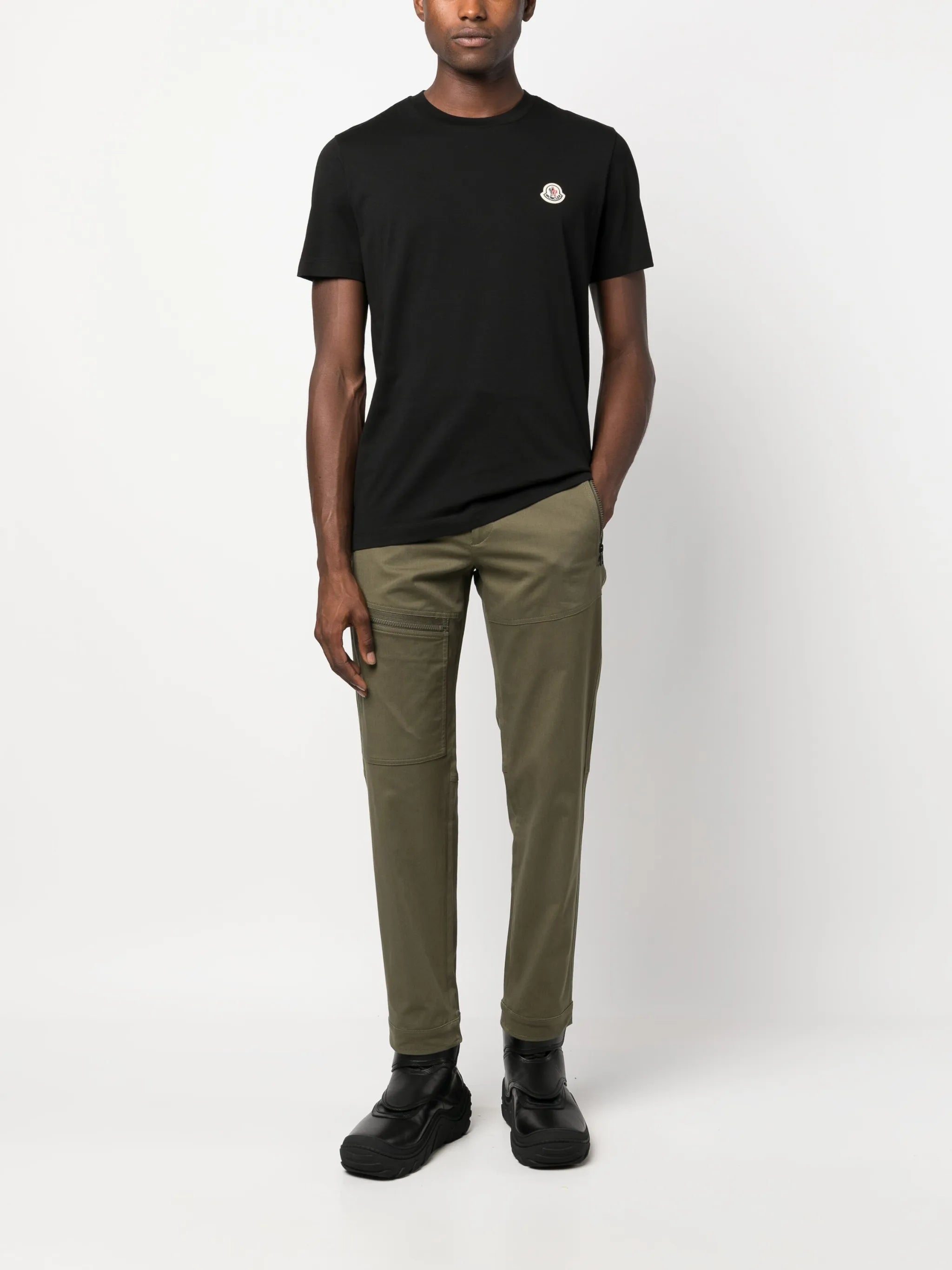 logo-patch twill tapered-leg trousers