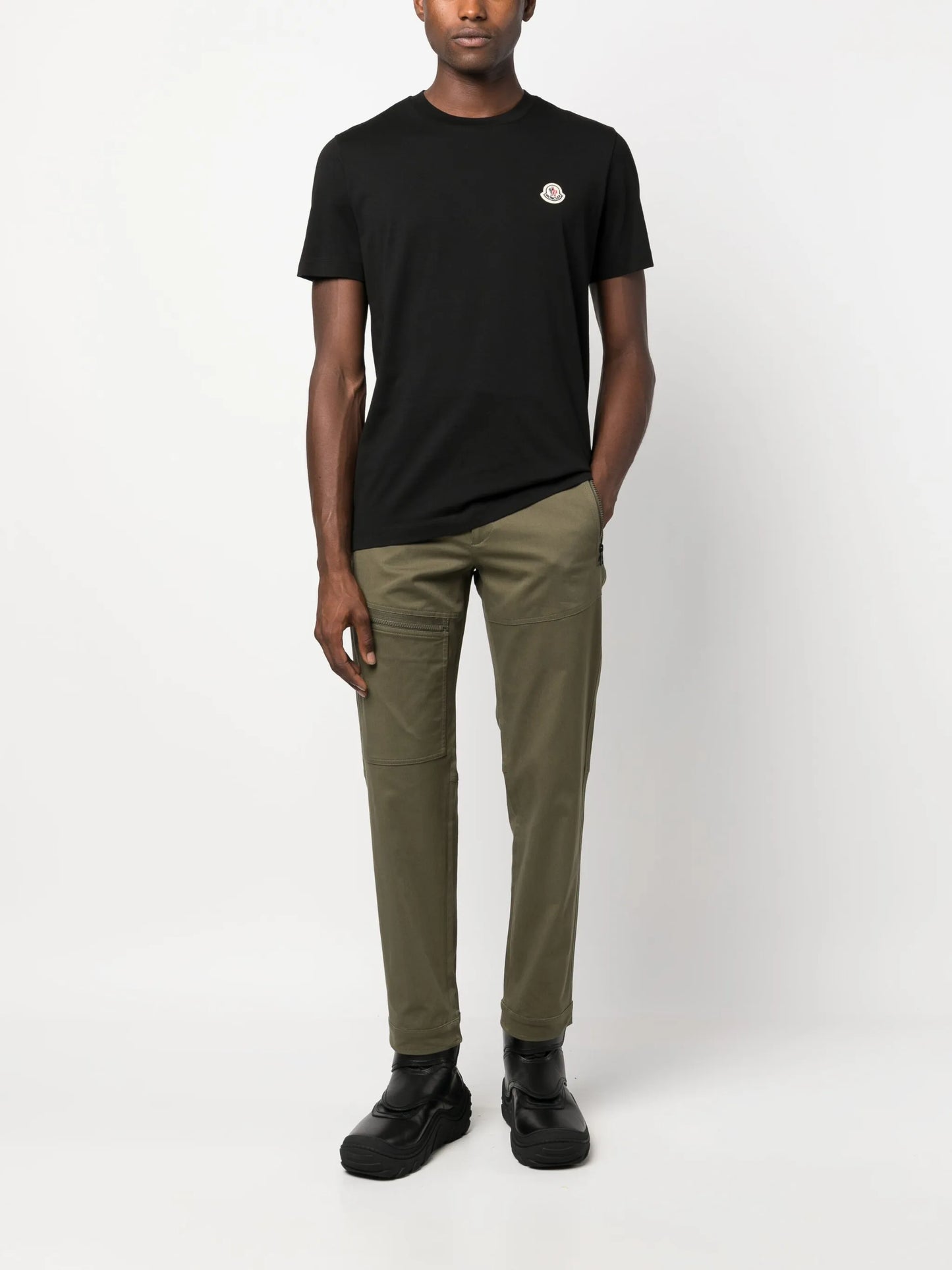 logo-patch twill tapered-leg trousers