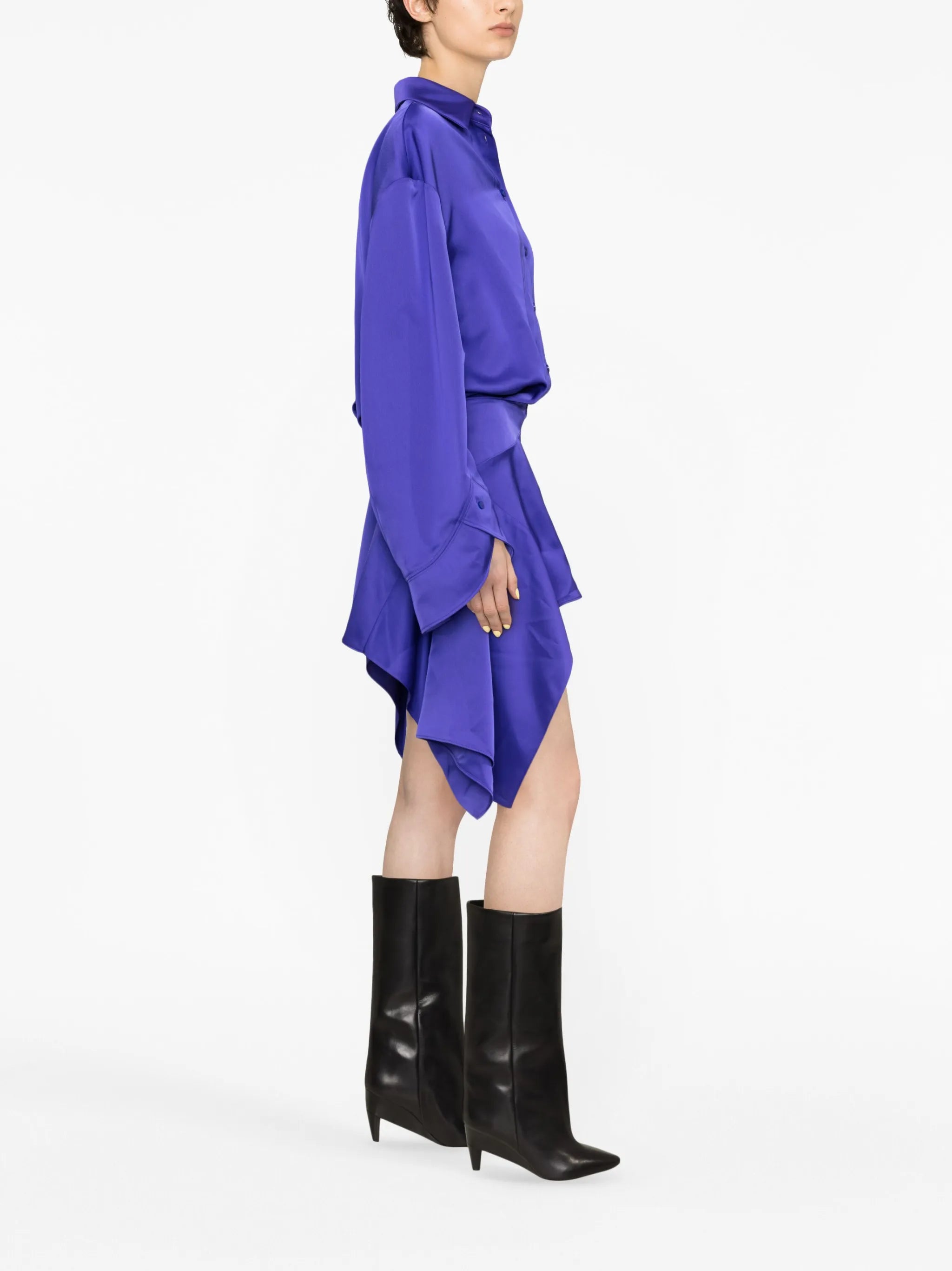 asymmetric-hem shirt dress