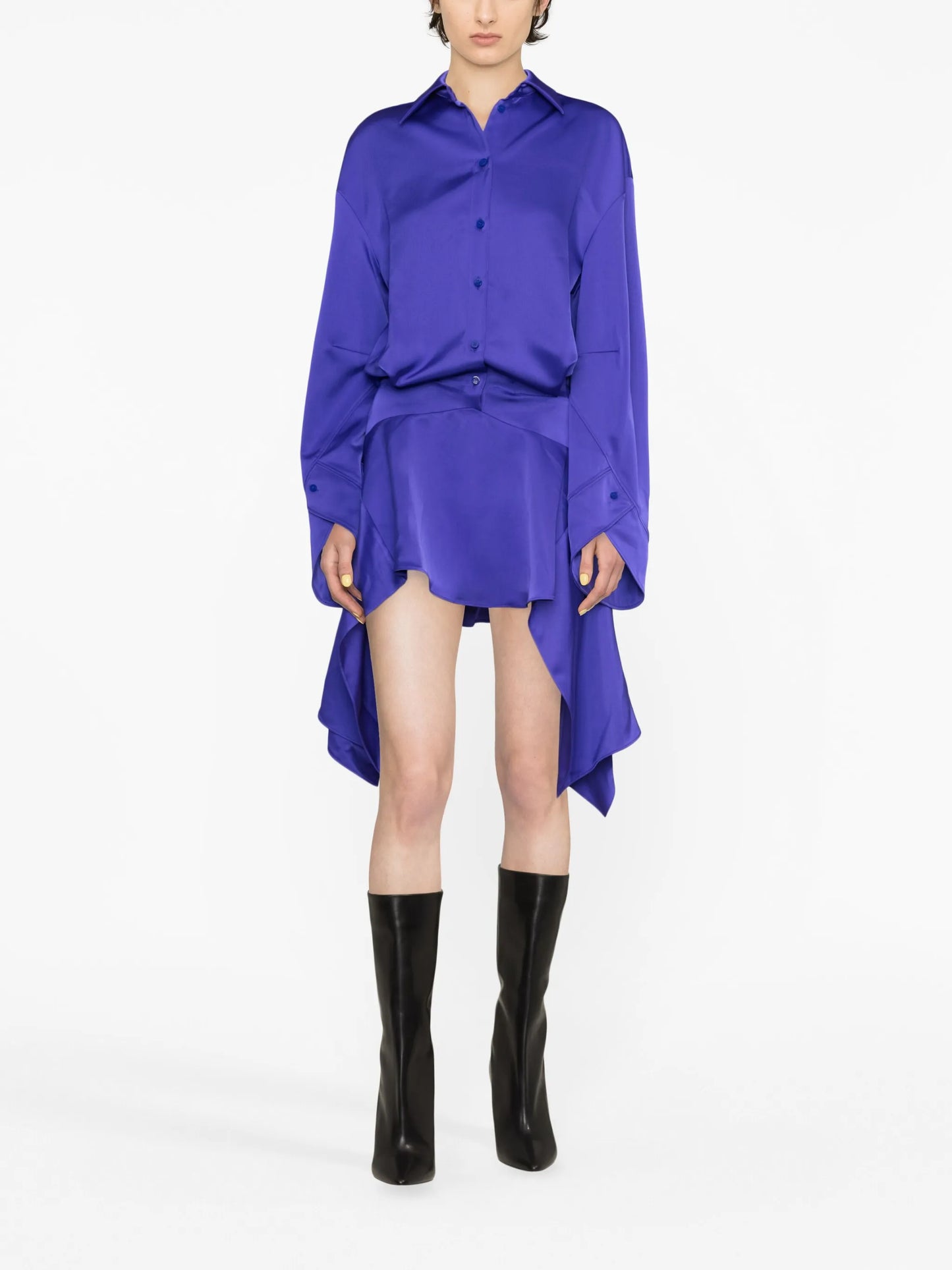 asymmetric-hem shirt dress