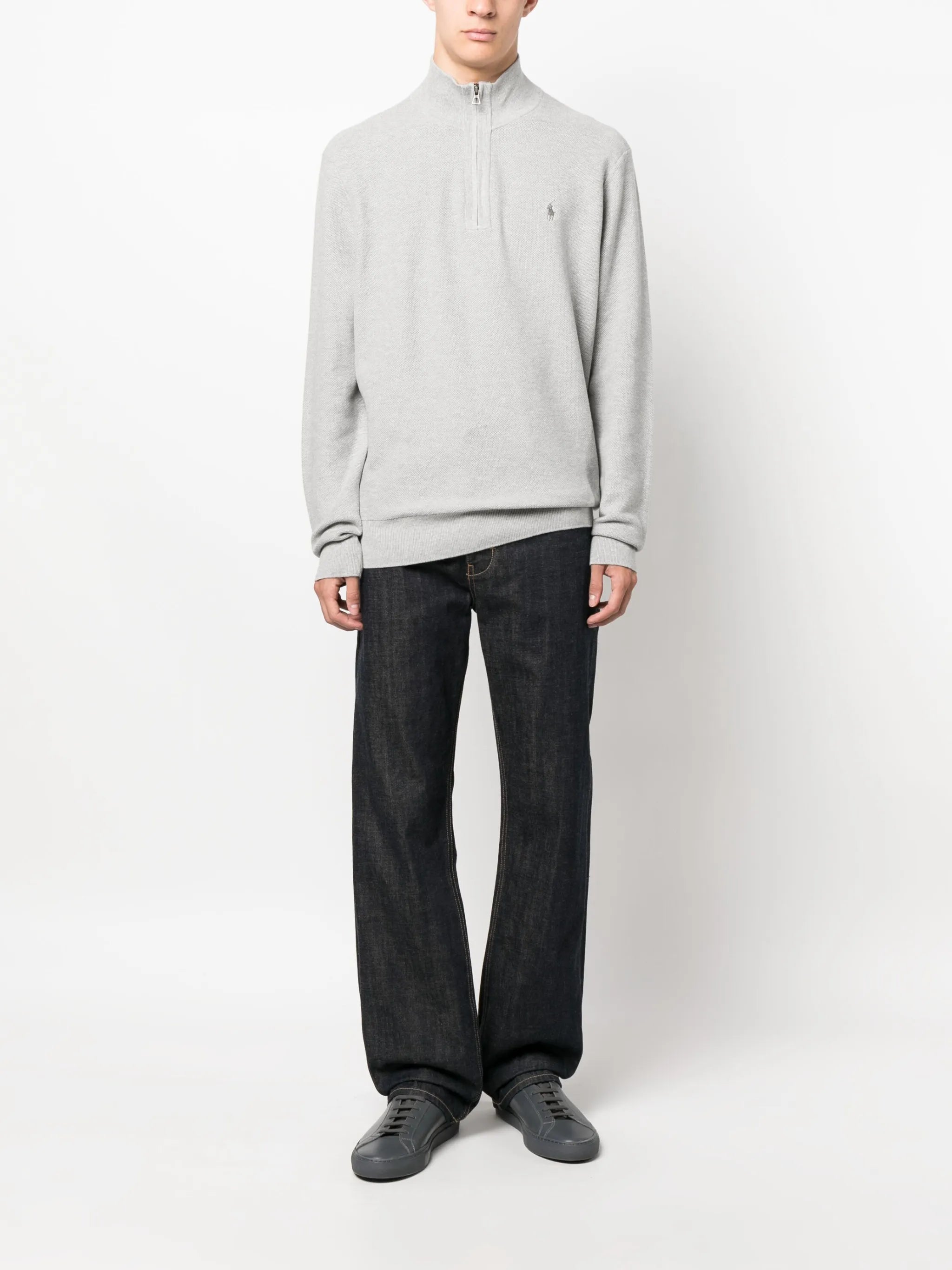 half-zip piqué jumper