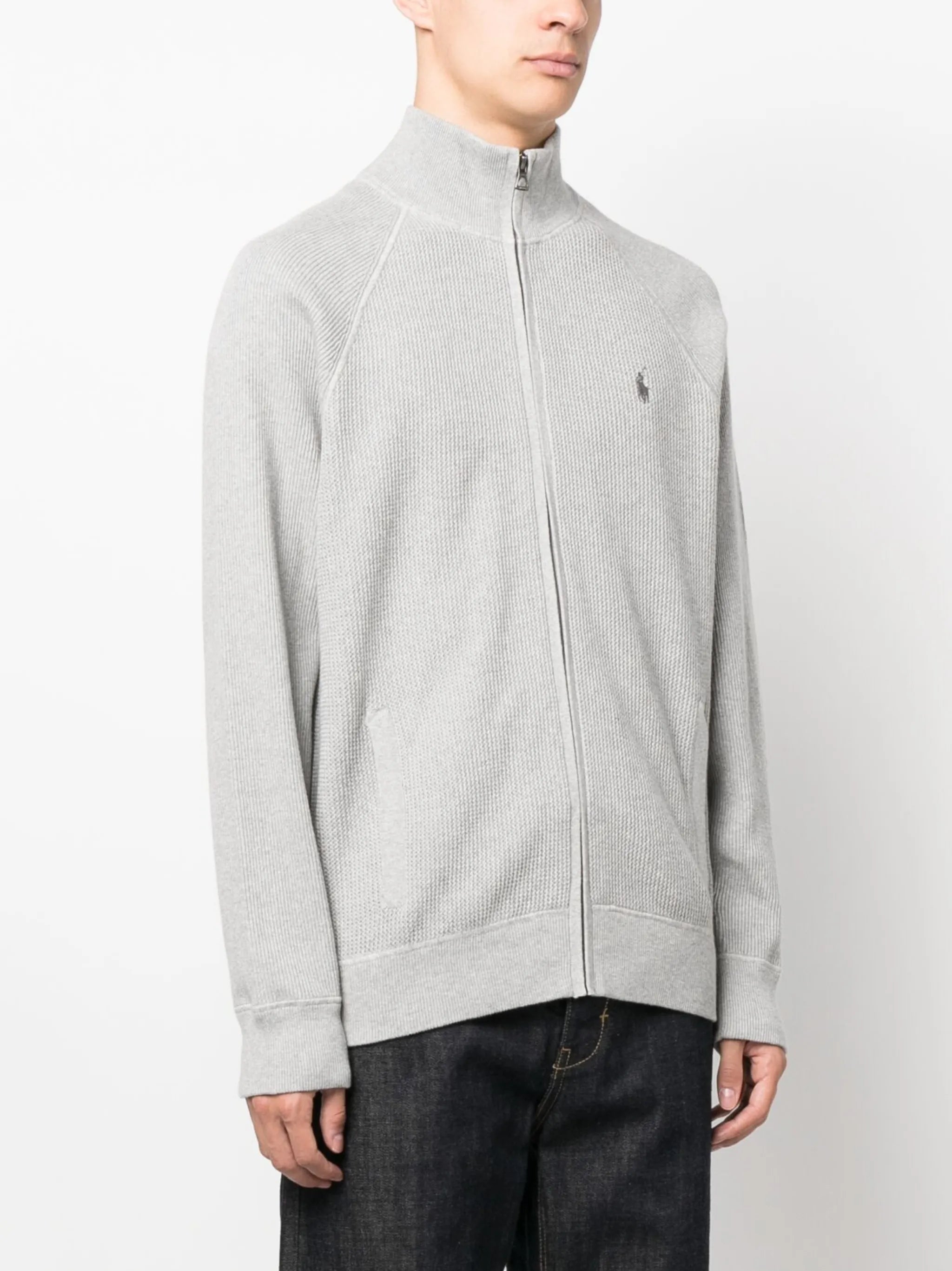 waffle-knit zip-up cardigan