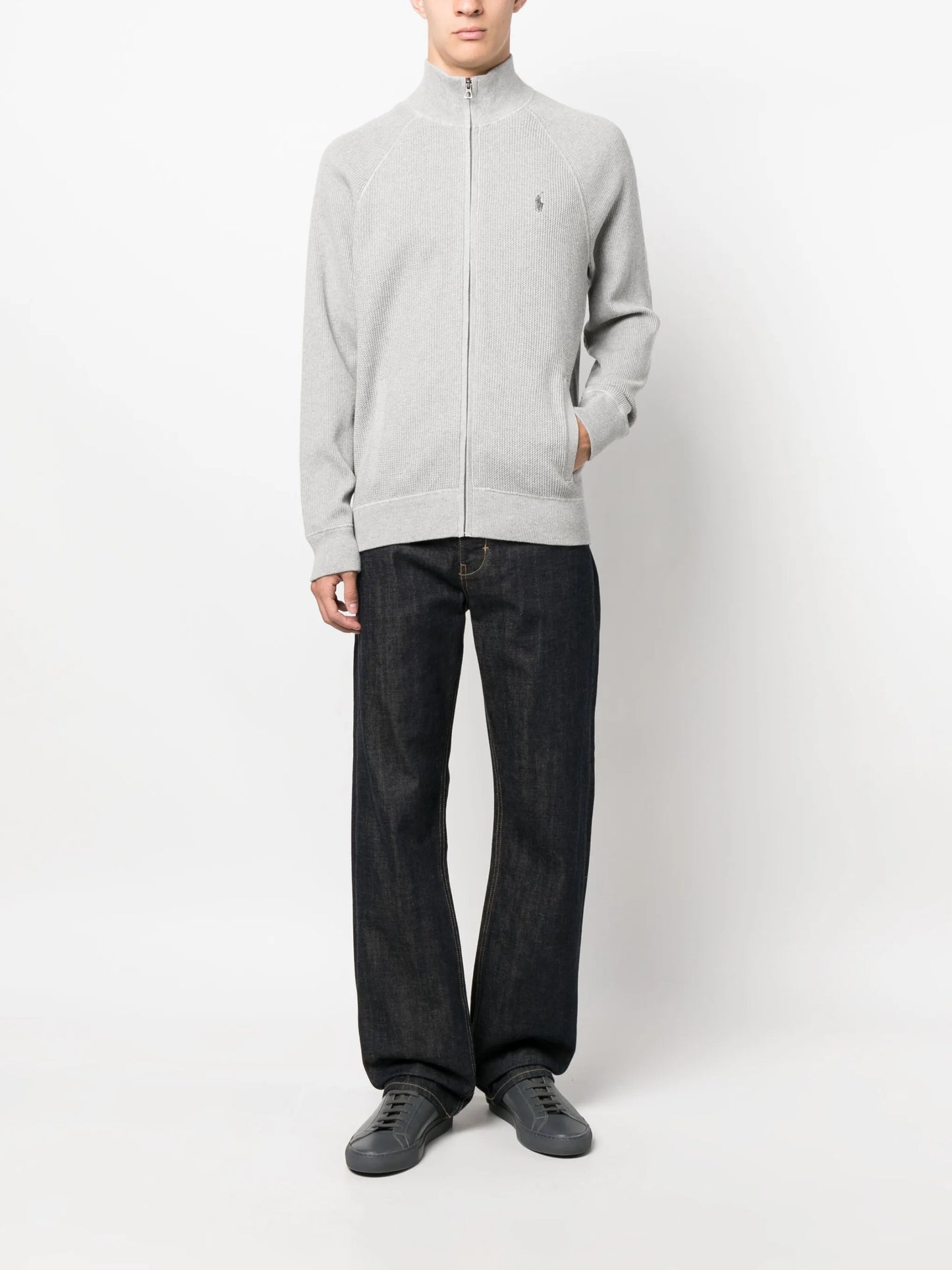 waffle-knit zip-up cardigan
