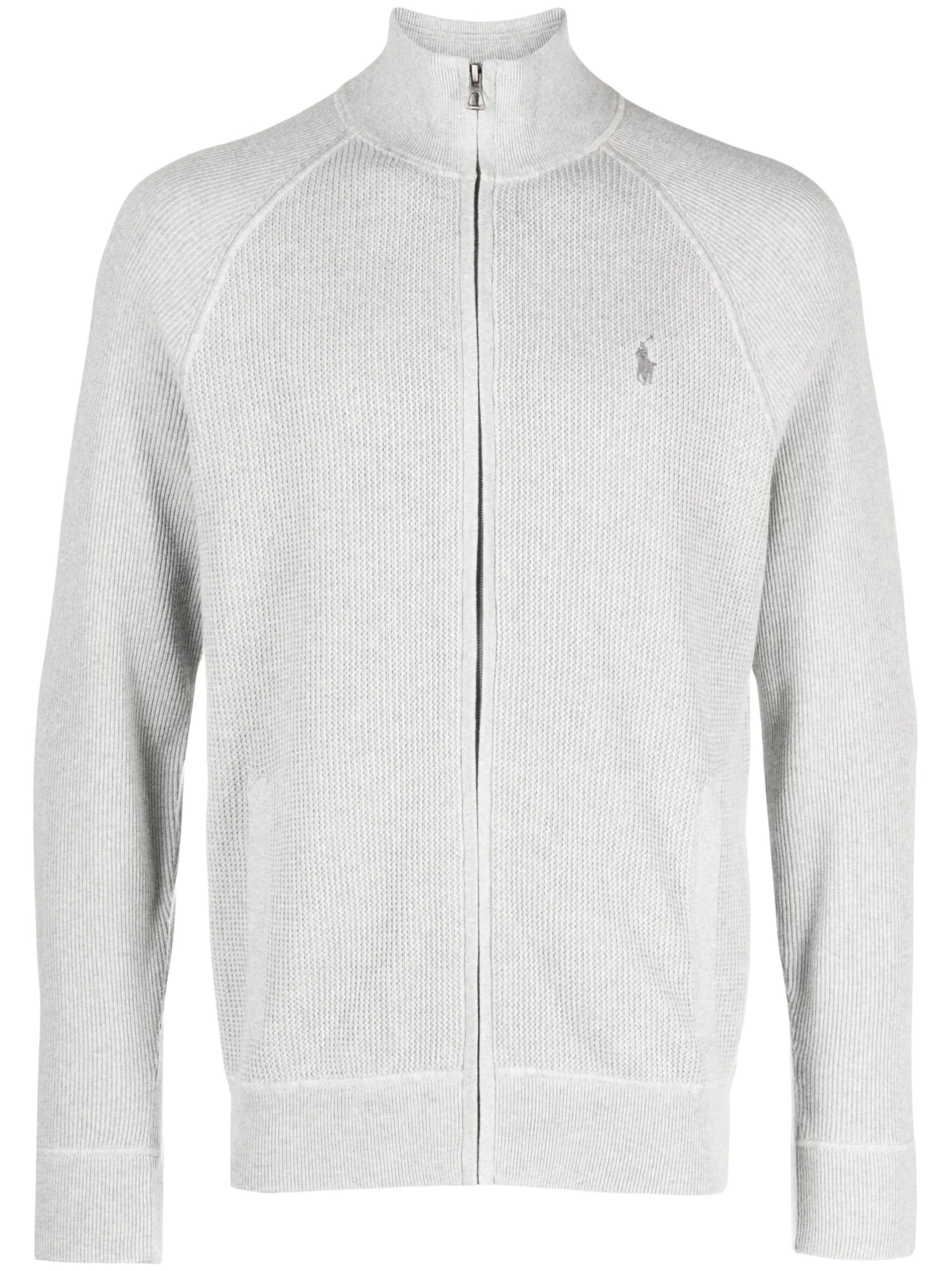 waffle-knit zip-up cardigan