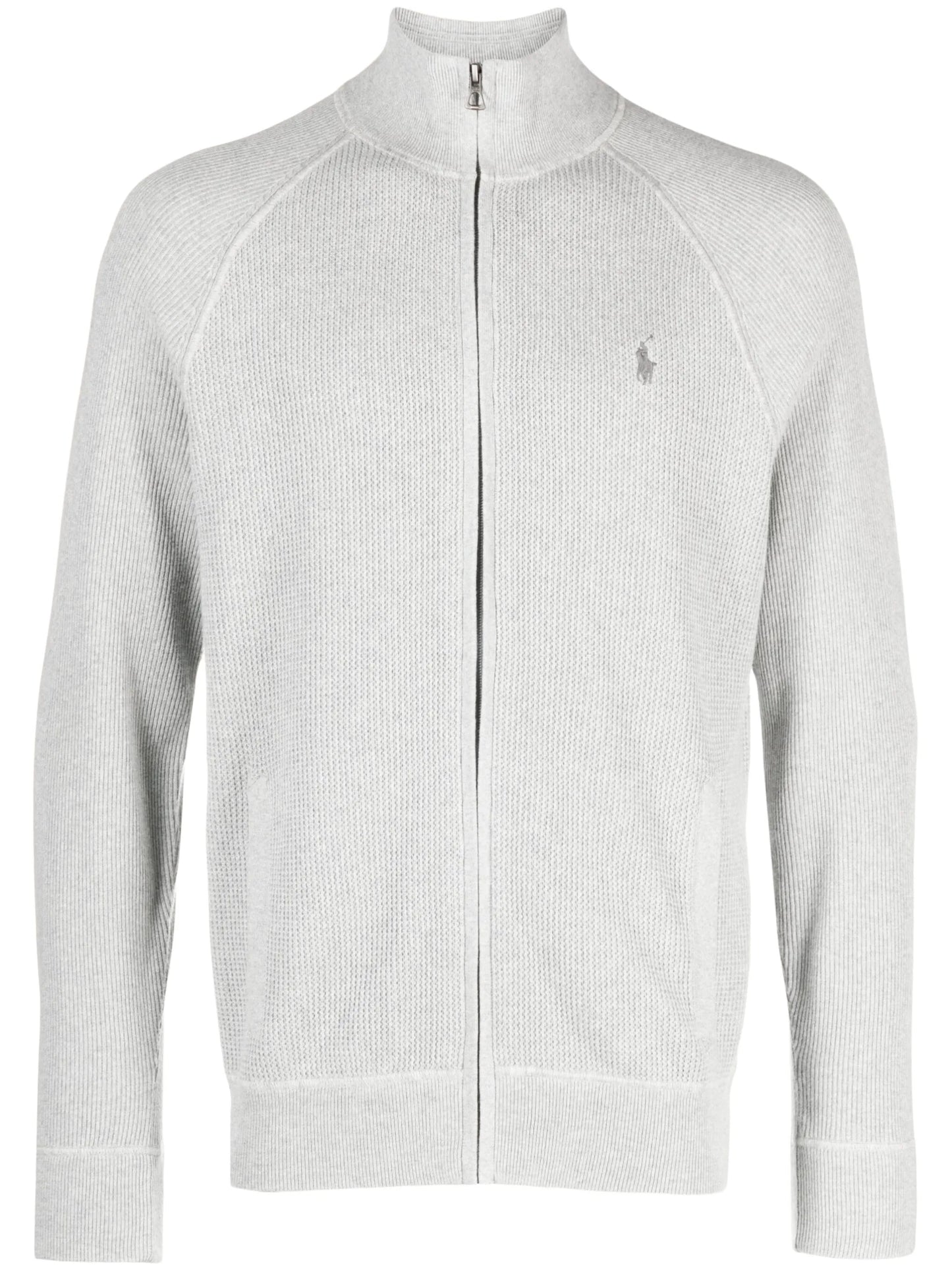 waffle-knit zip-up cardigan