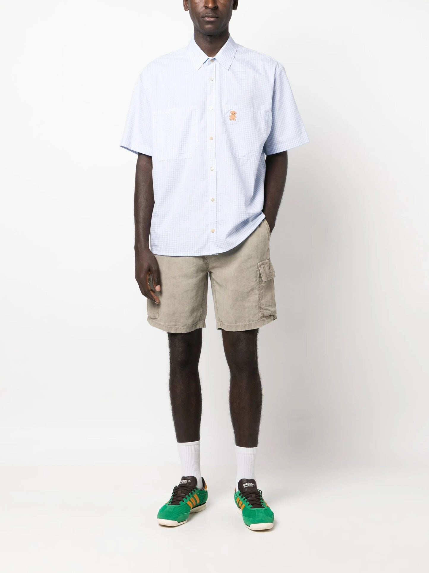 multi-pocket linen Bermuda shorts