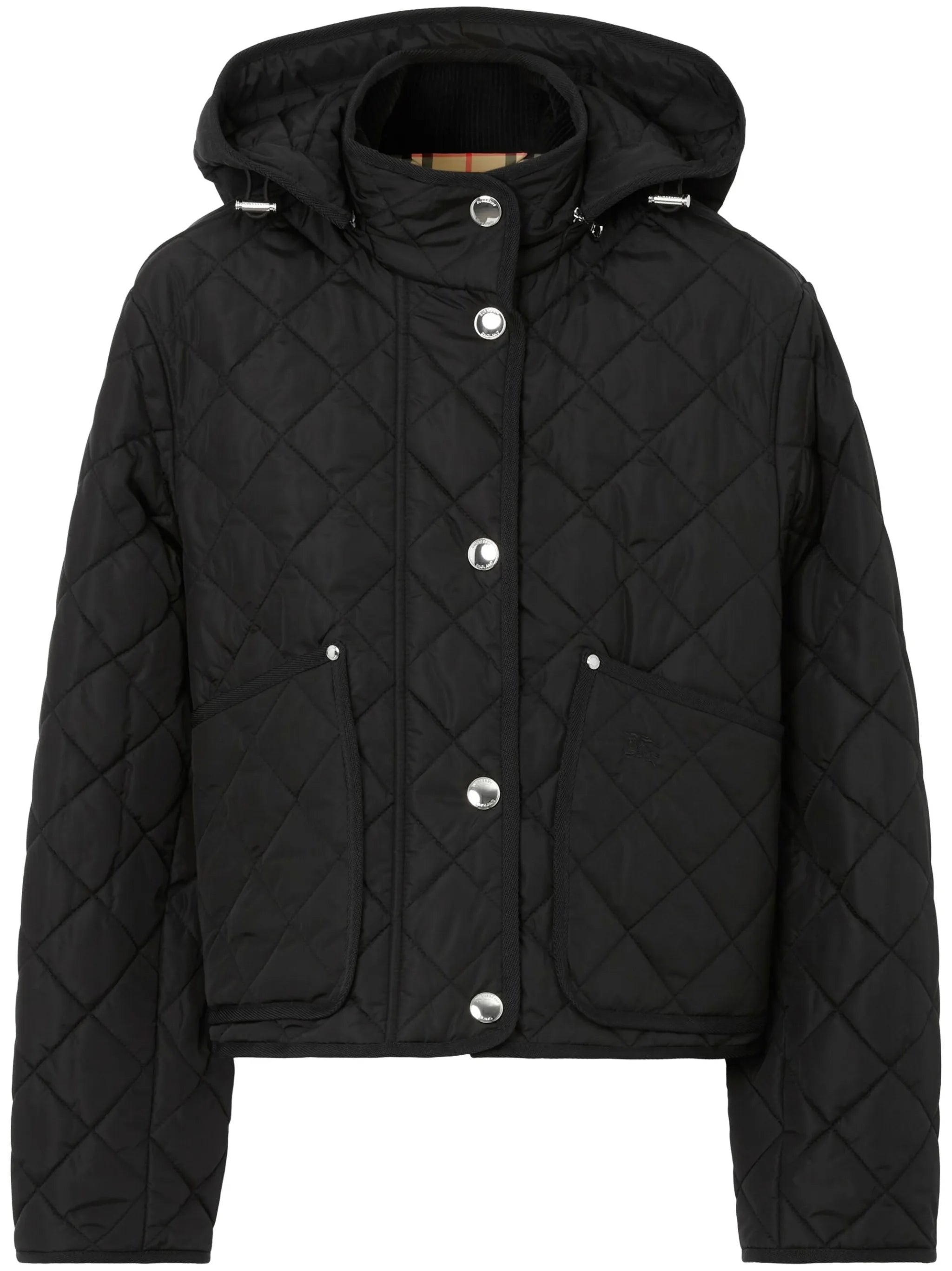 detachable-hood diamond-quilted jacket
