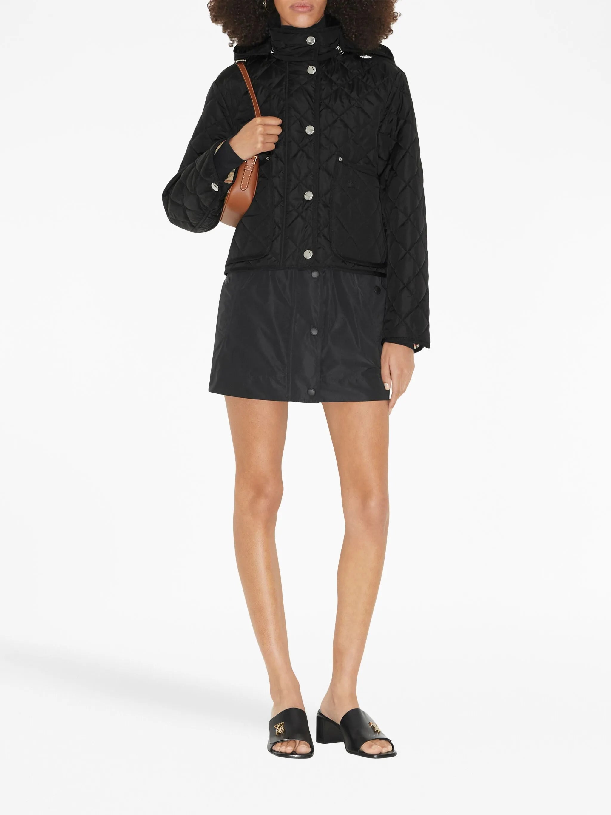 detachable-hood diamond-quilted jacket
