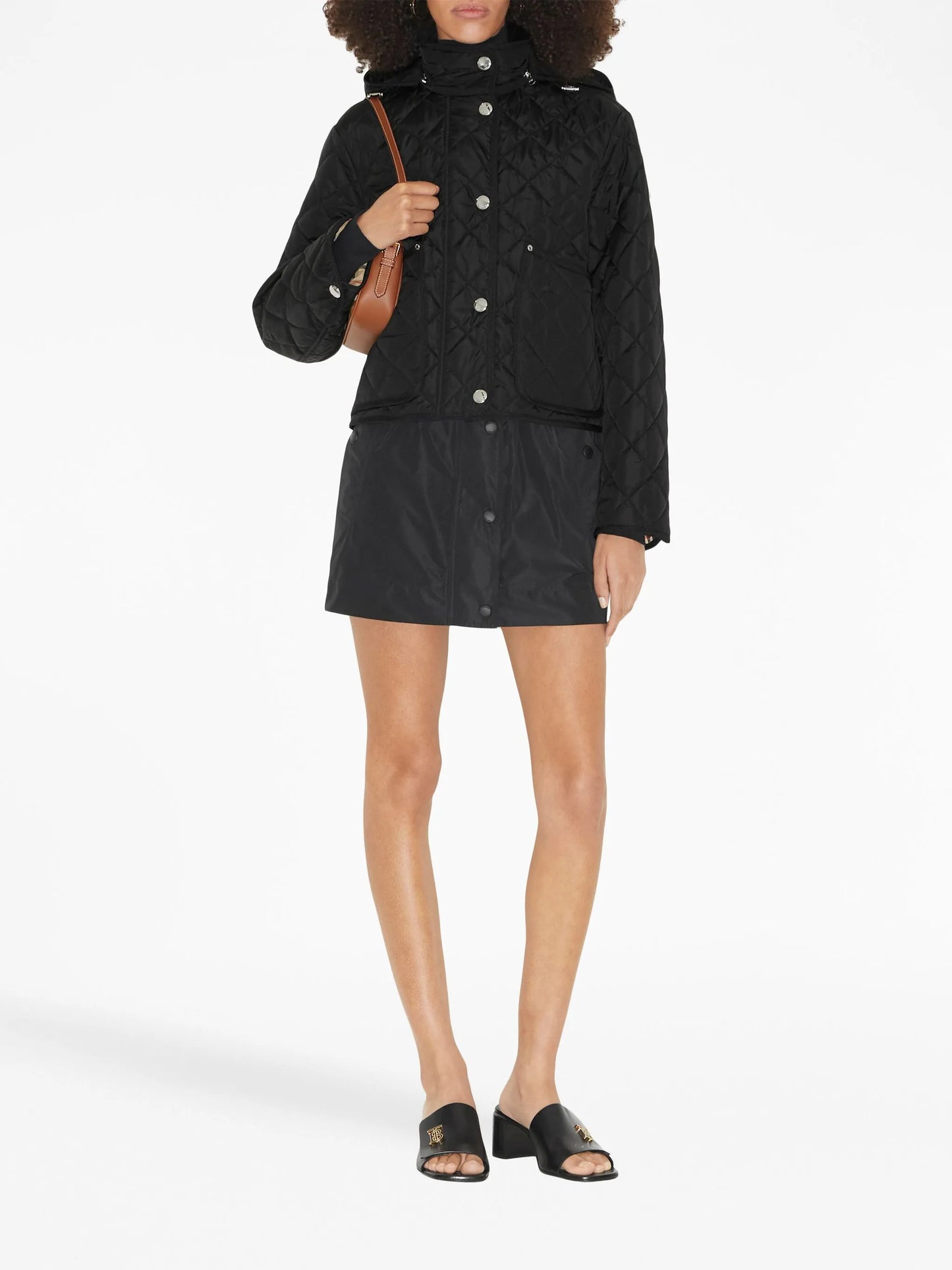 detachable-hood diamond-quilted jacket