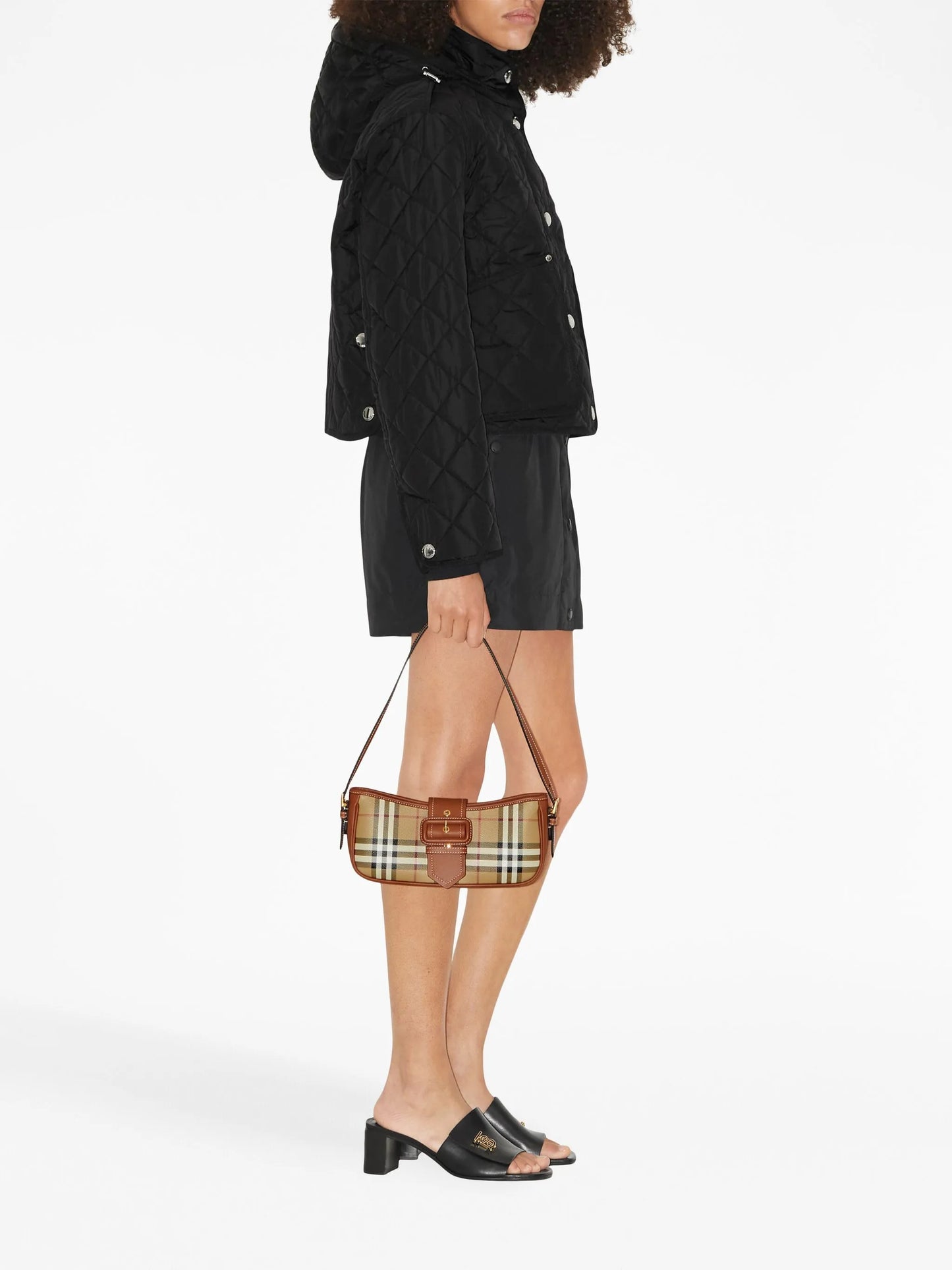 detachable-hood diamond-quilted jacket