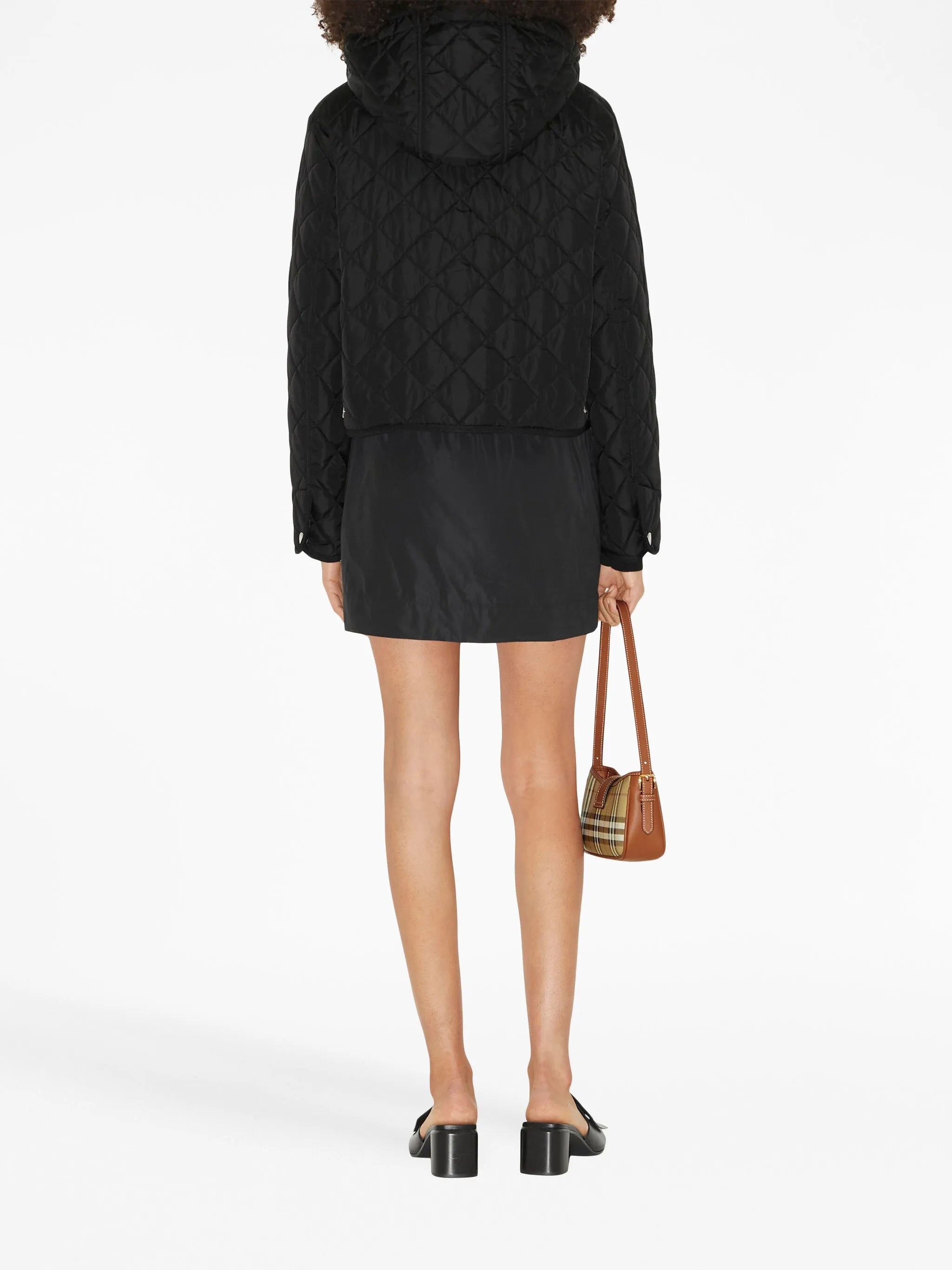detachable-hood diamond-quilted jacket