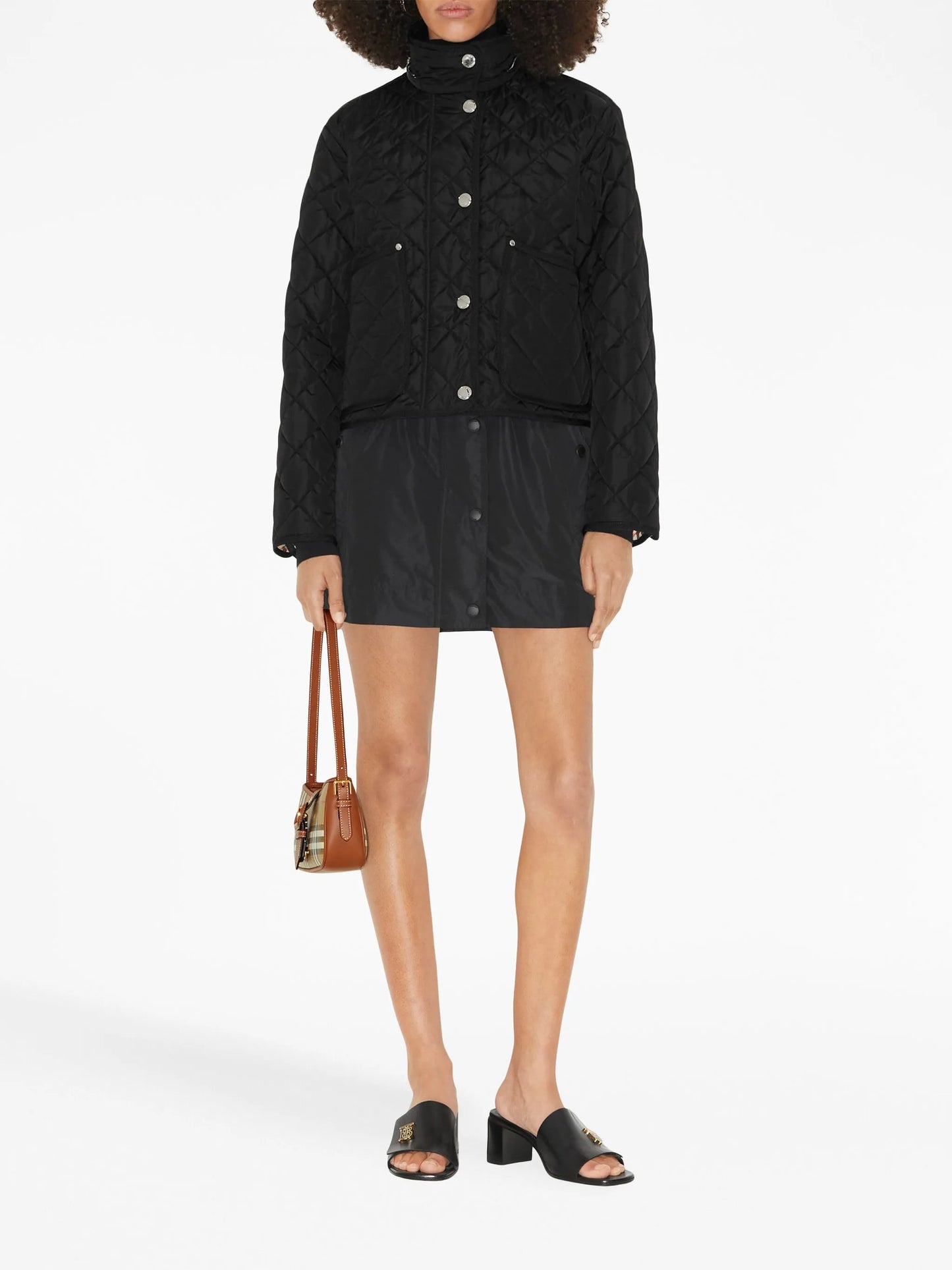 detachable-hood diamond-quilted jacket