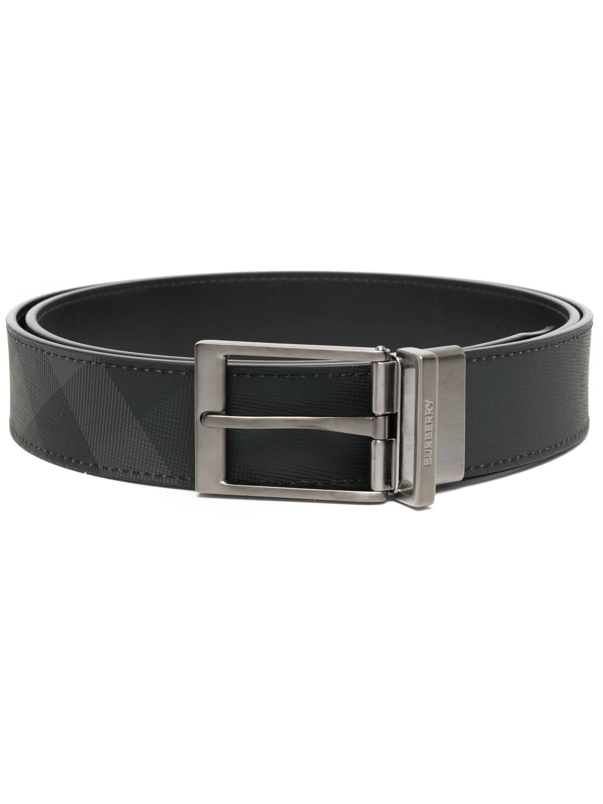 reversible check-print leather belt
