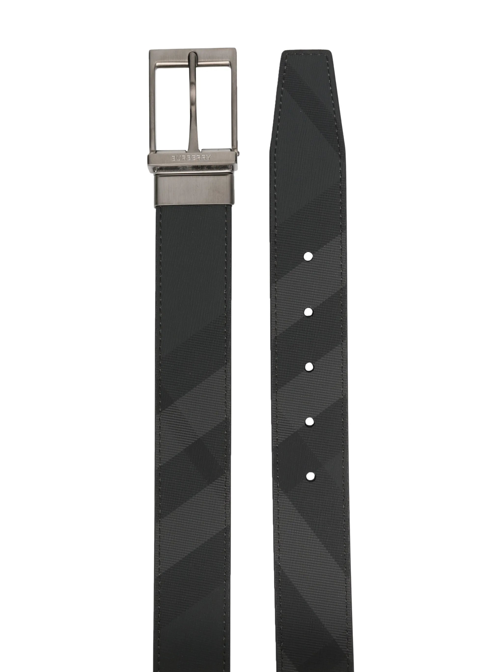 reversible check-print leather belt