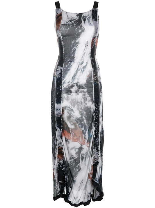 D-Tyler planet-print asymmetric midi dress