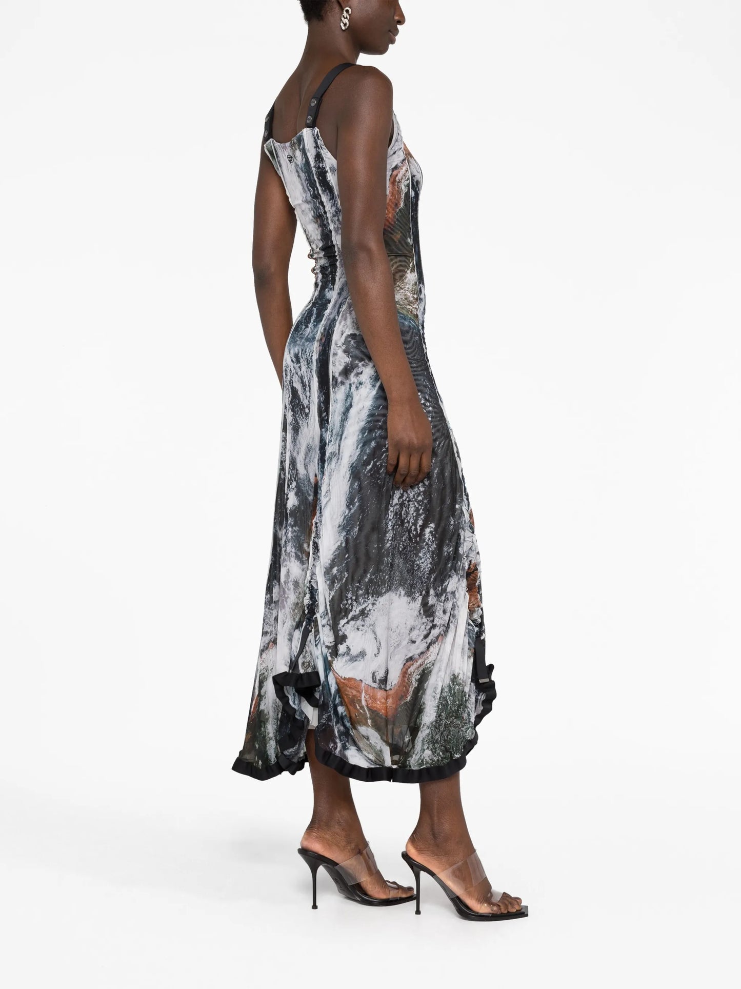 D-Tyler planet-print asymmetric midi dress