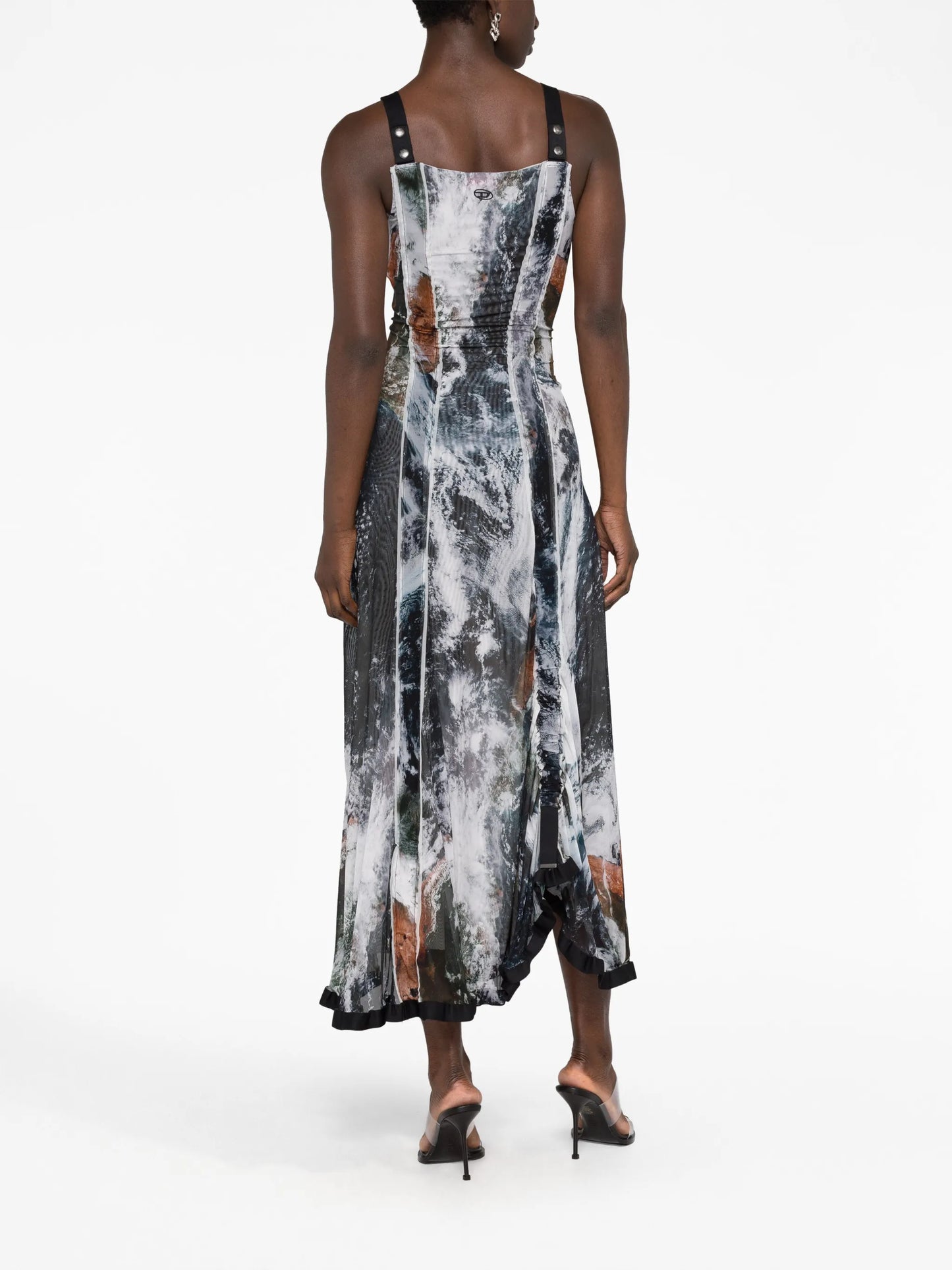 D-Tyler planet-print asymmetric midi dress