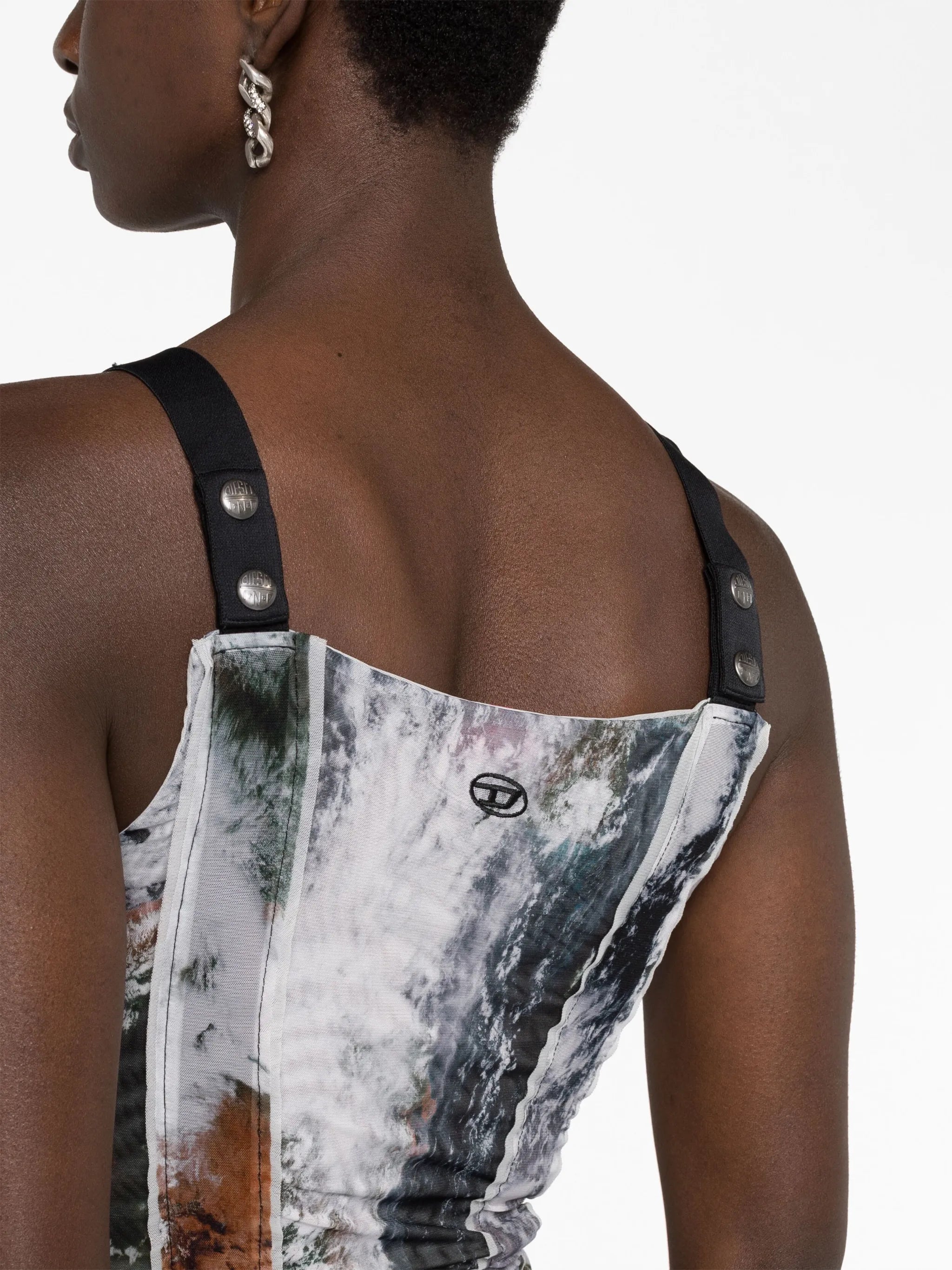 D-Tyler planet-print asymmetric midi dress