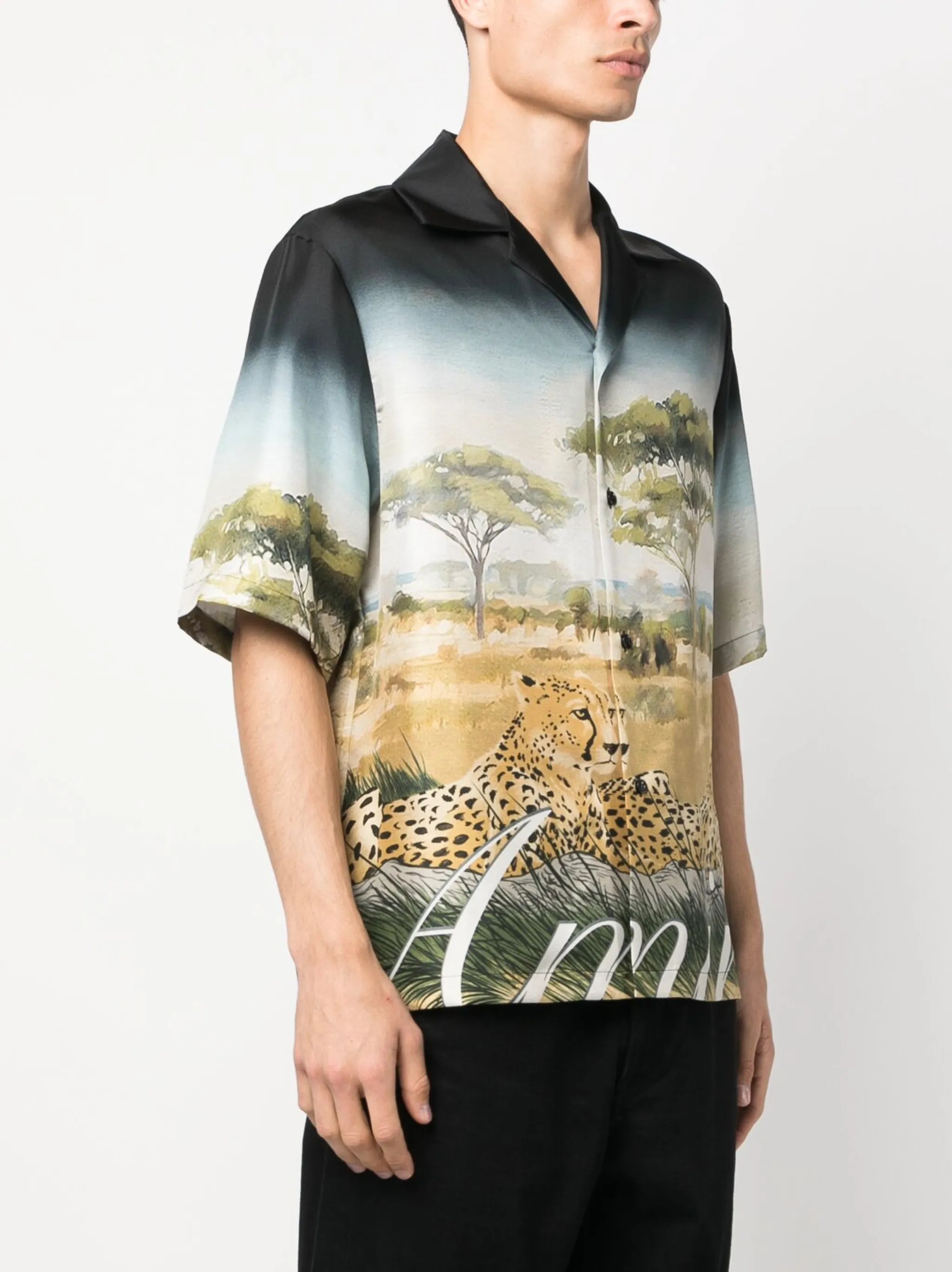 cheetah-print silk bowling shirt