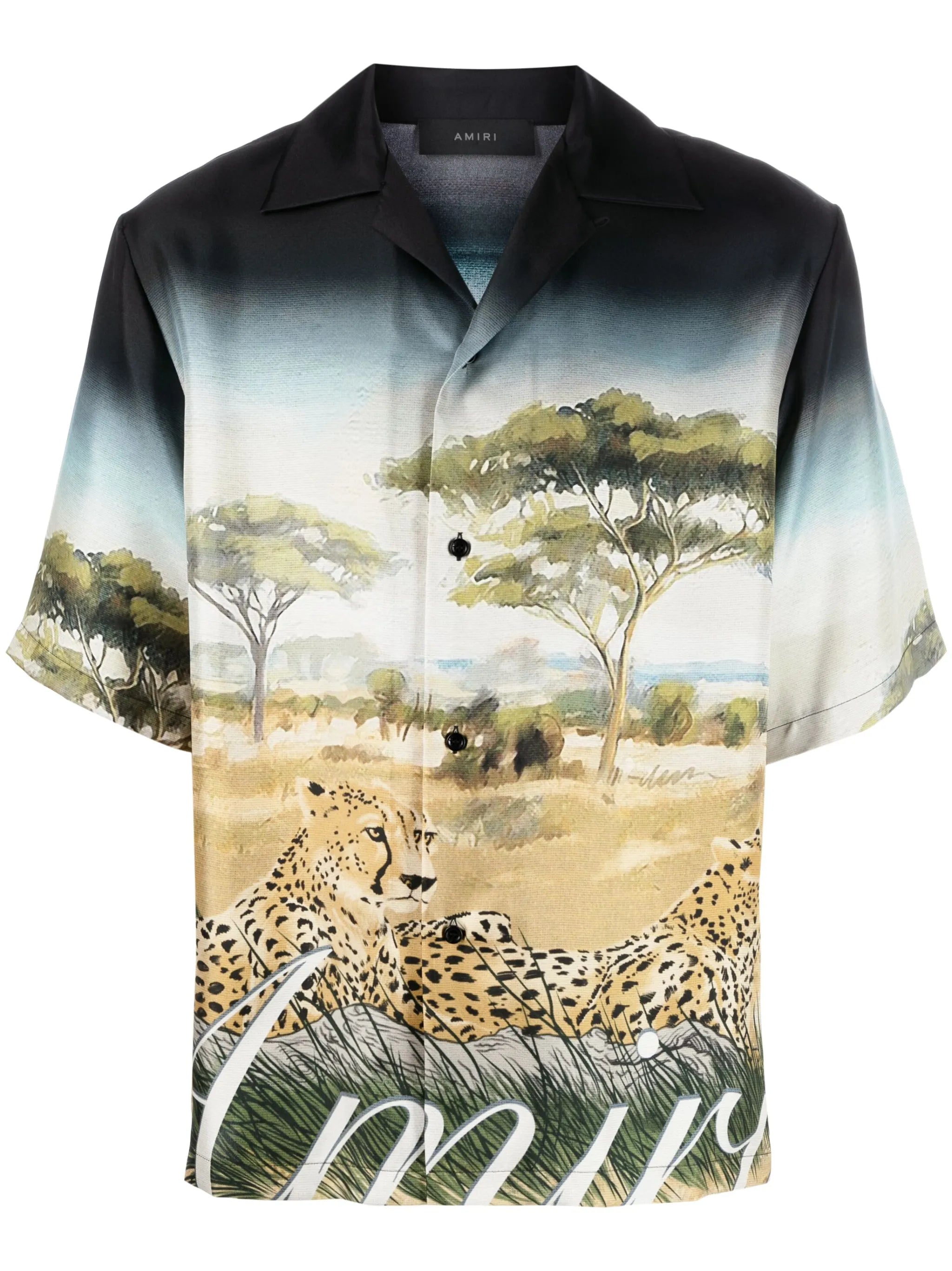 cheetah-print silk bowling shirt