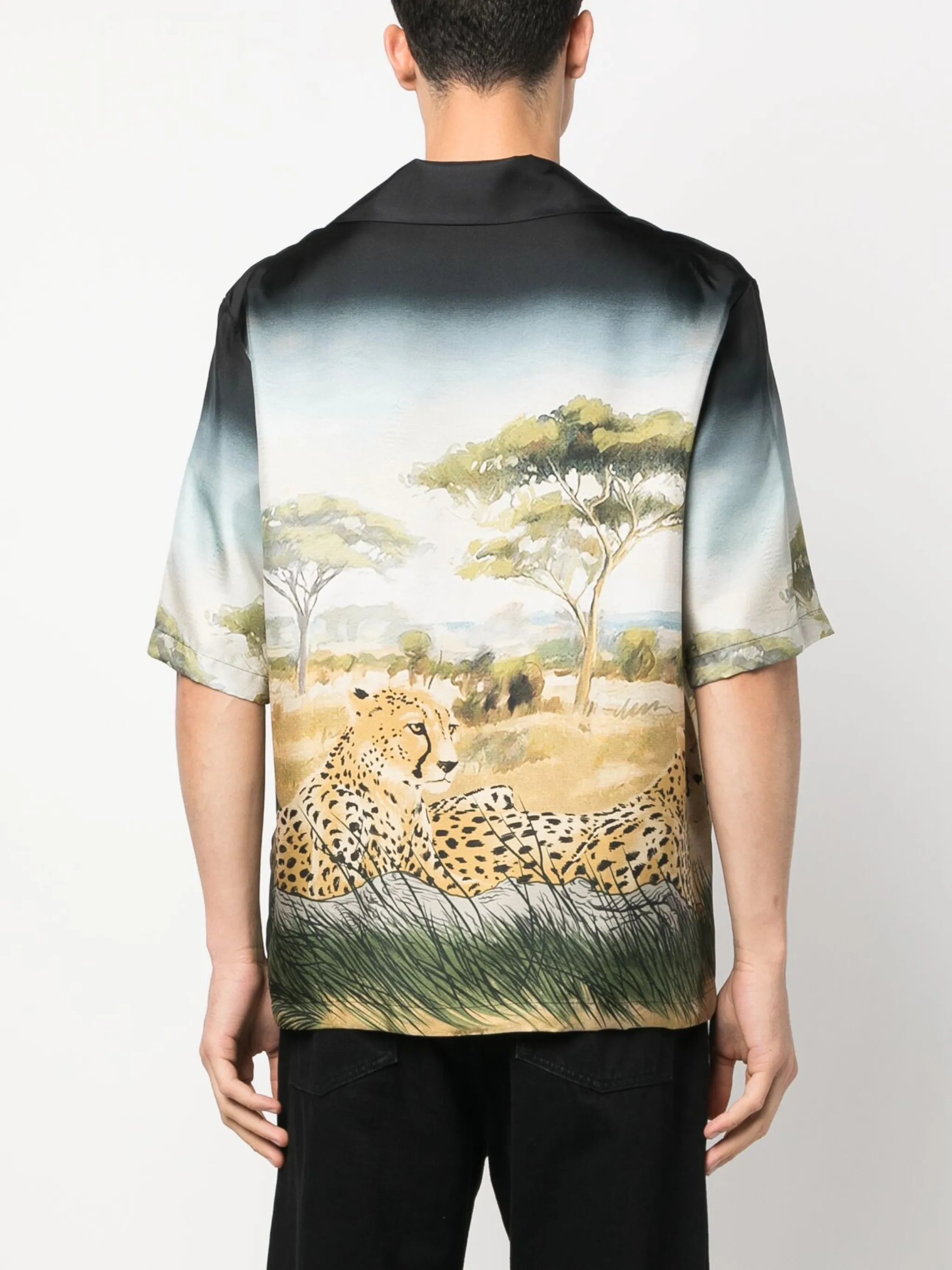 cheetah-print silk bowling shirt