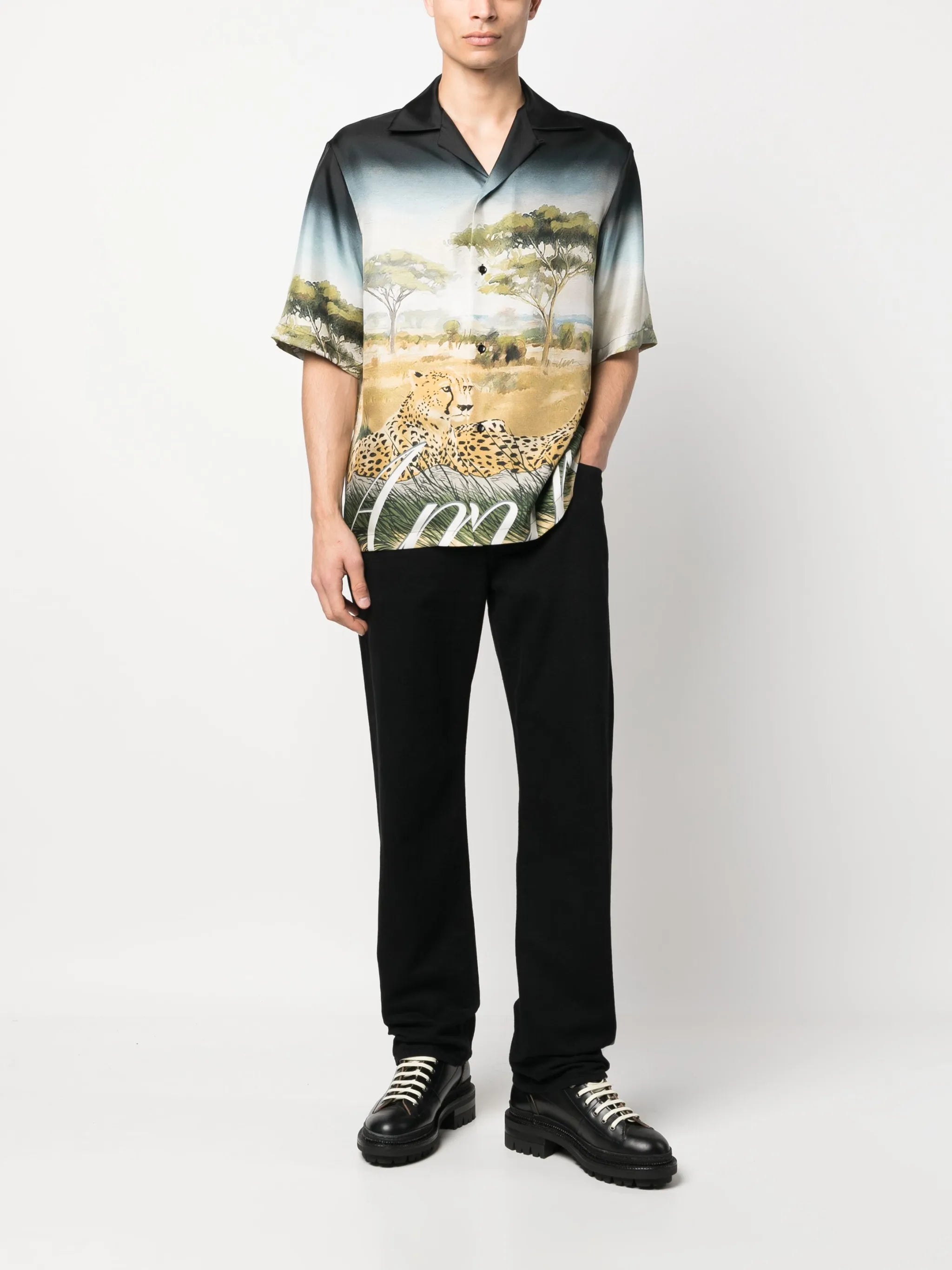cheetah-print silk bowling shirt
