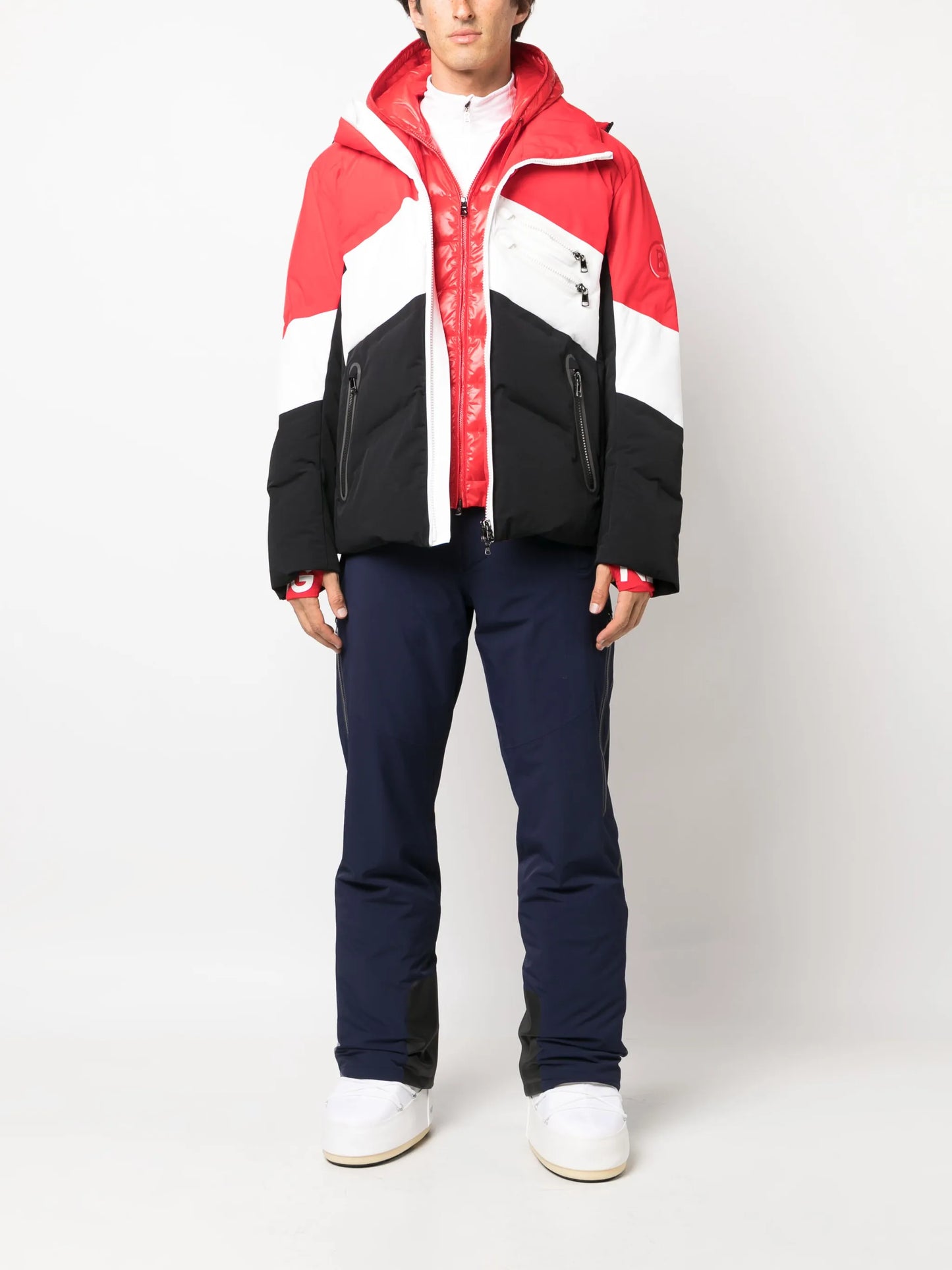 layered goose-down ski jacket