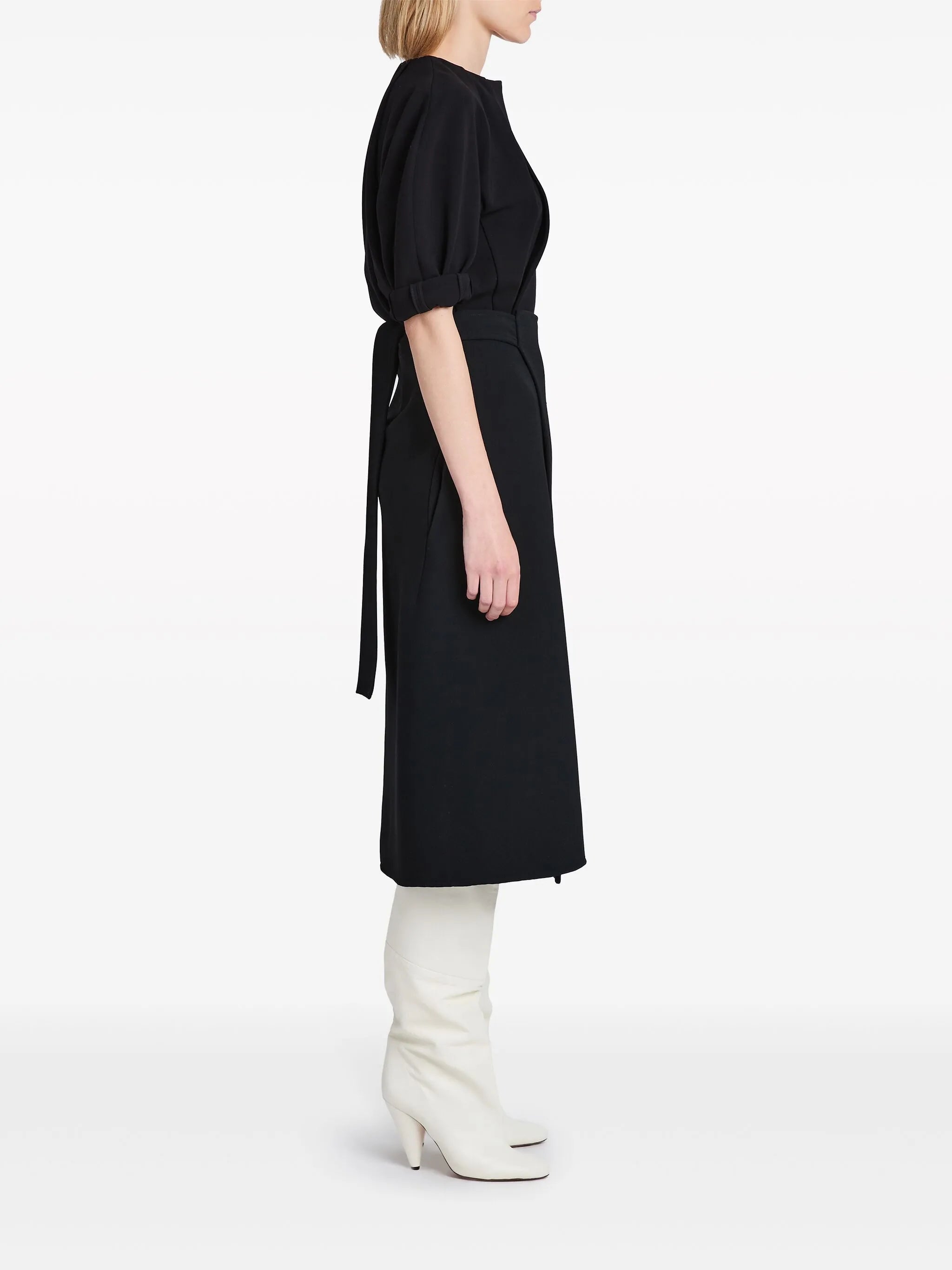 wraparound high-waist midi skirt