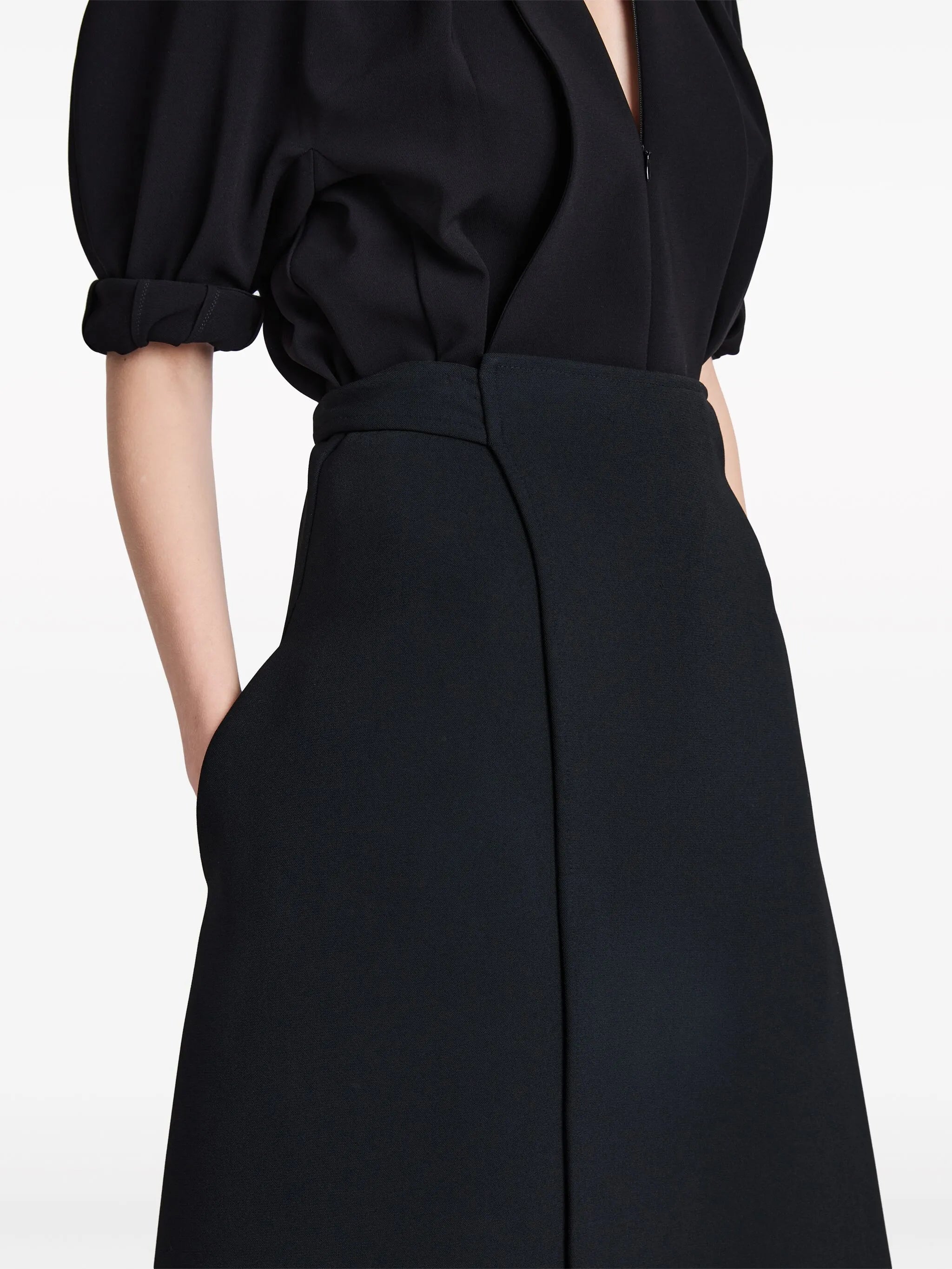 wraparound high-waist midi skirt