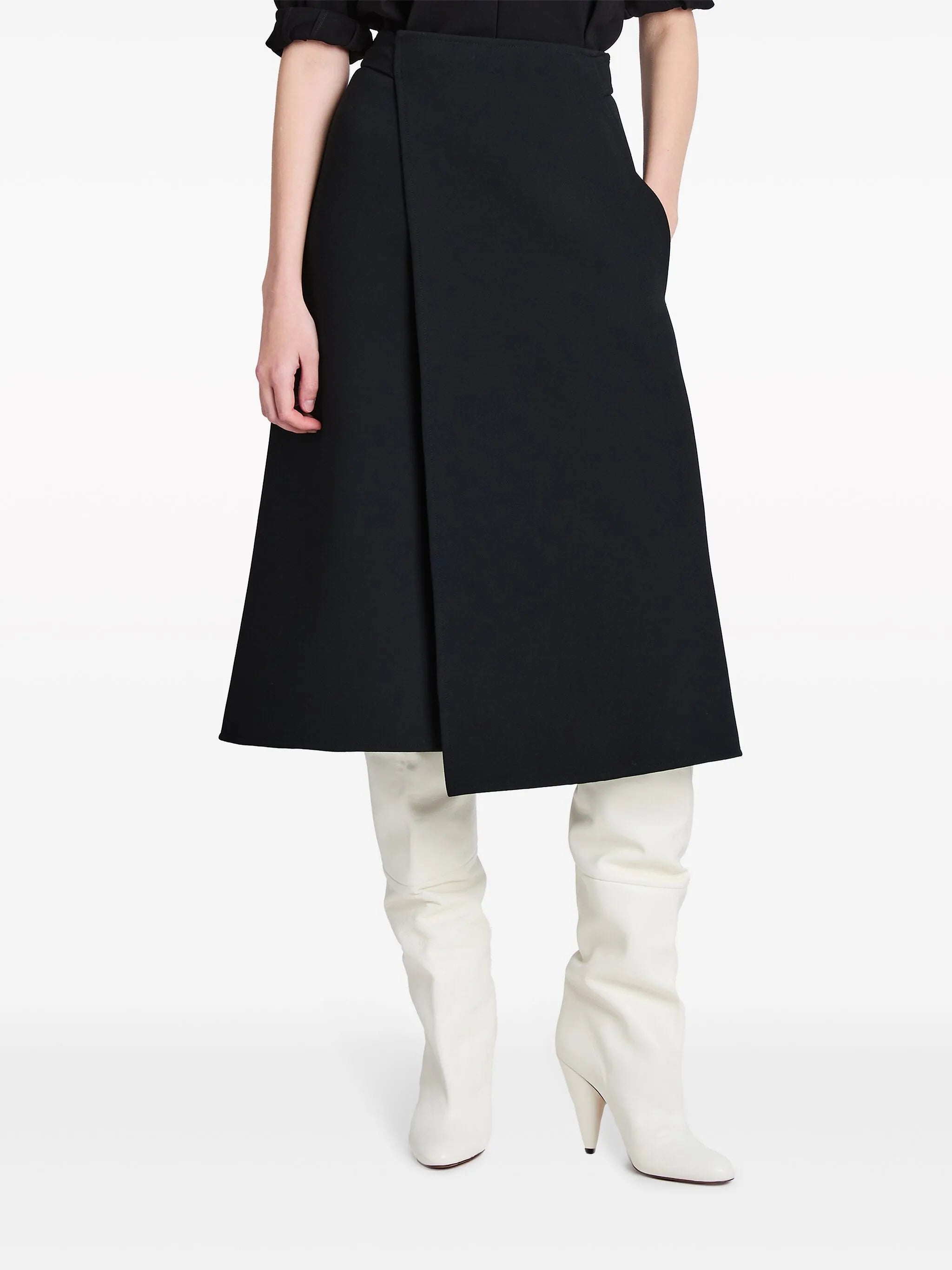 wraparound high-waist midi skirt