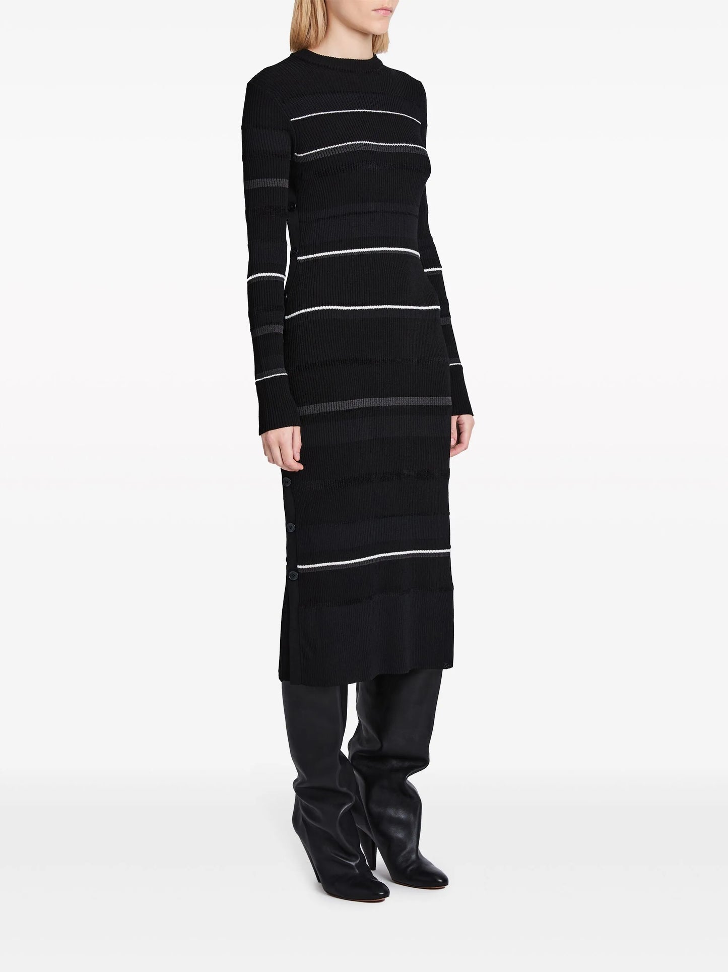 striped ribbed midi dress