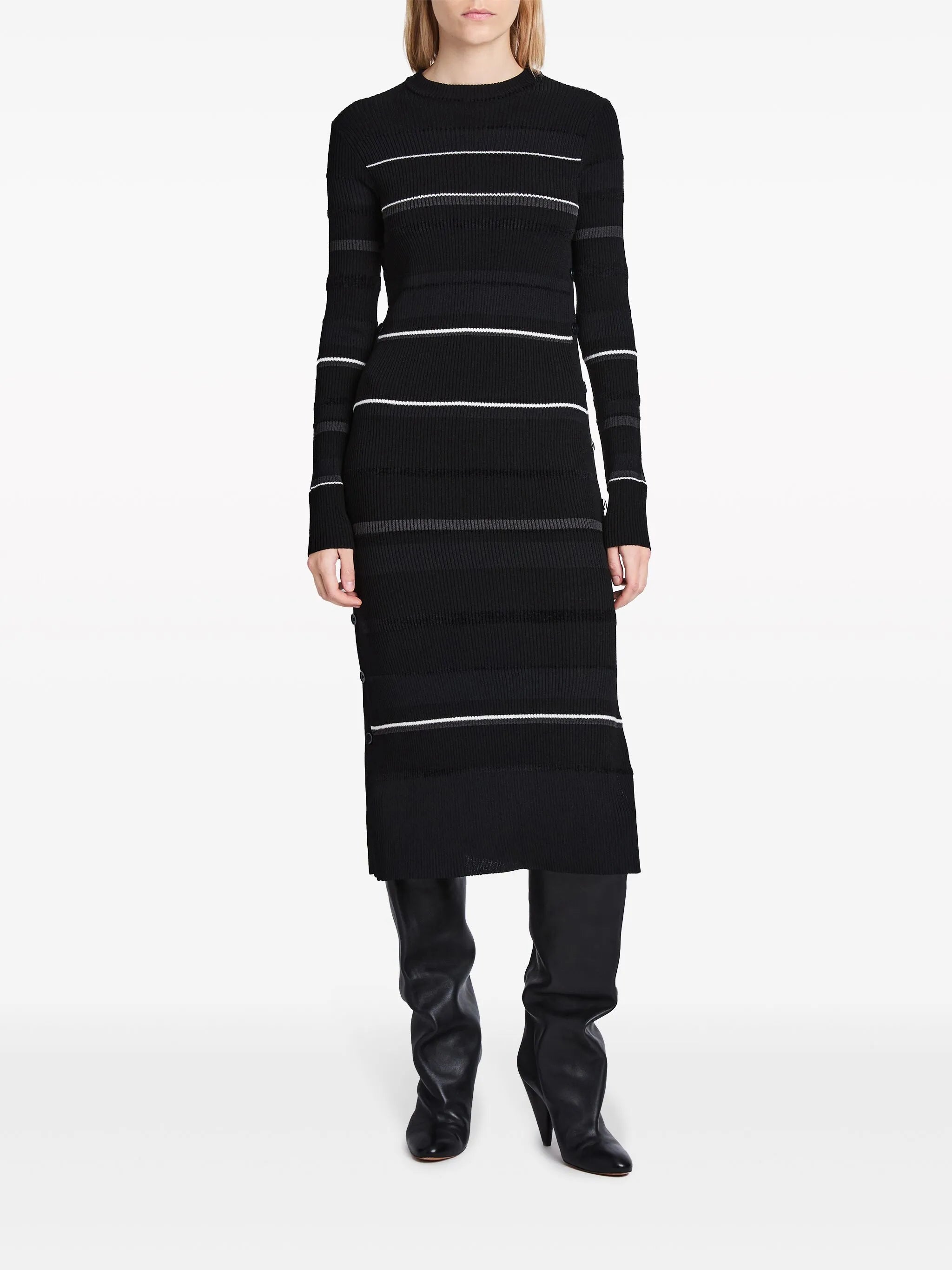 striped ribbed midi dress