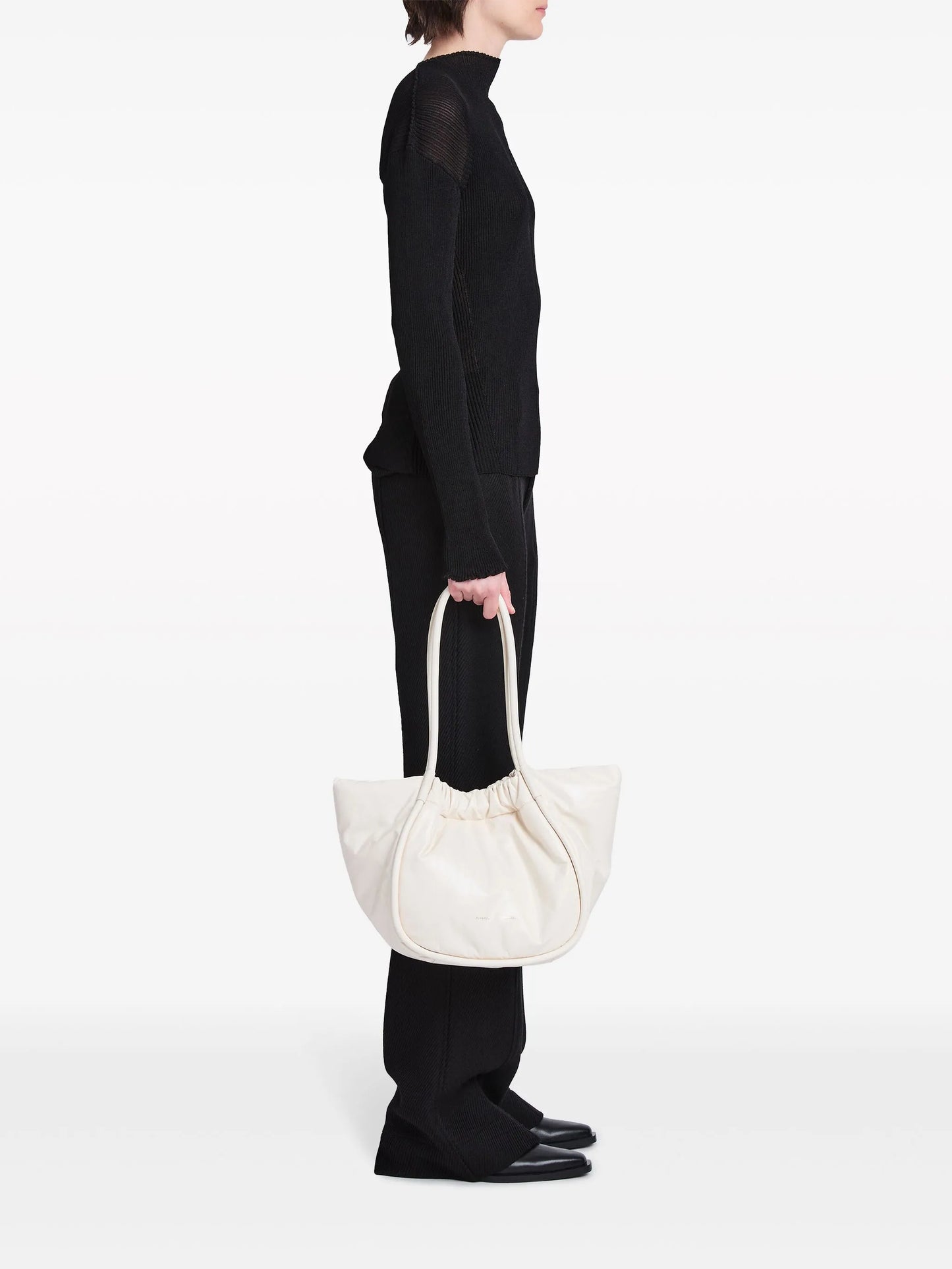 ruched leather tote bag
