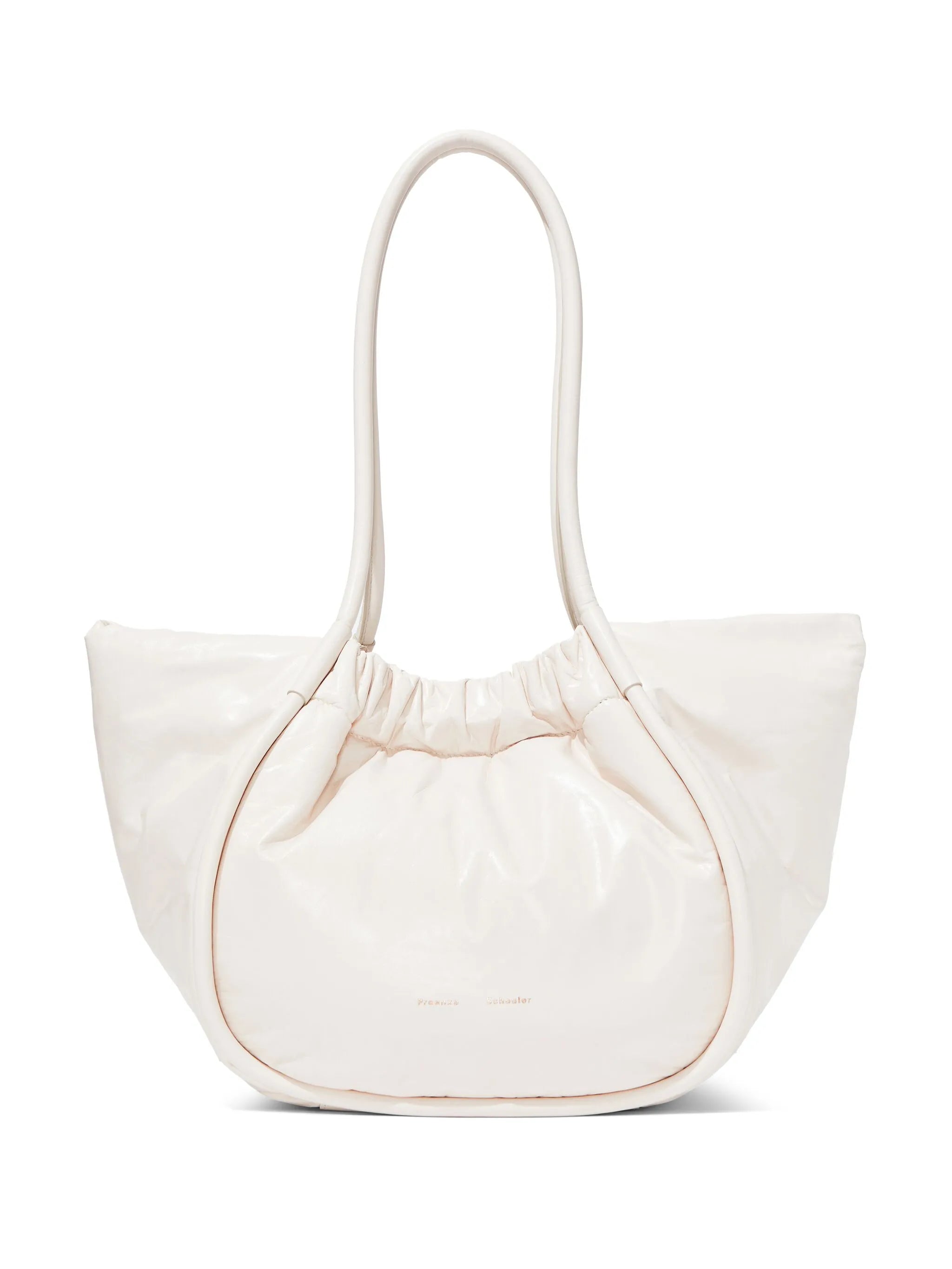 ruched leather tote bag