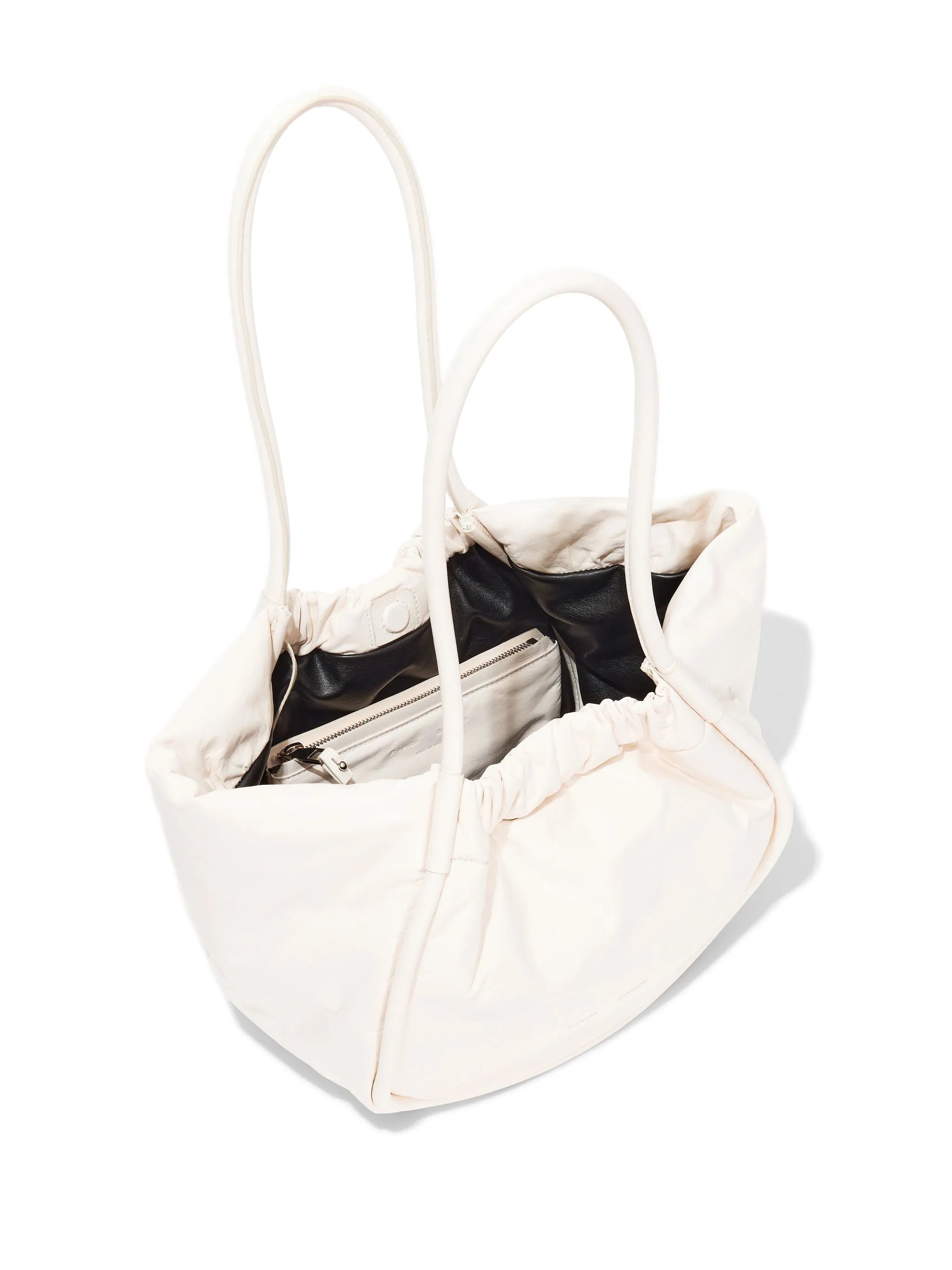 ruched leather tote bag