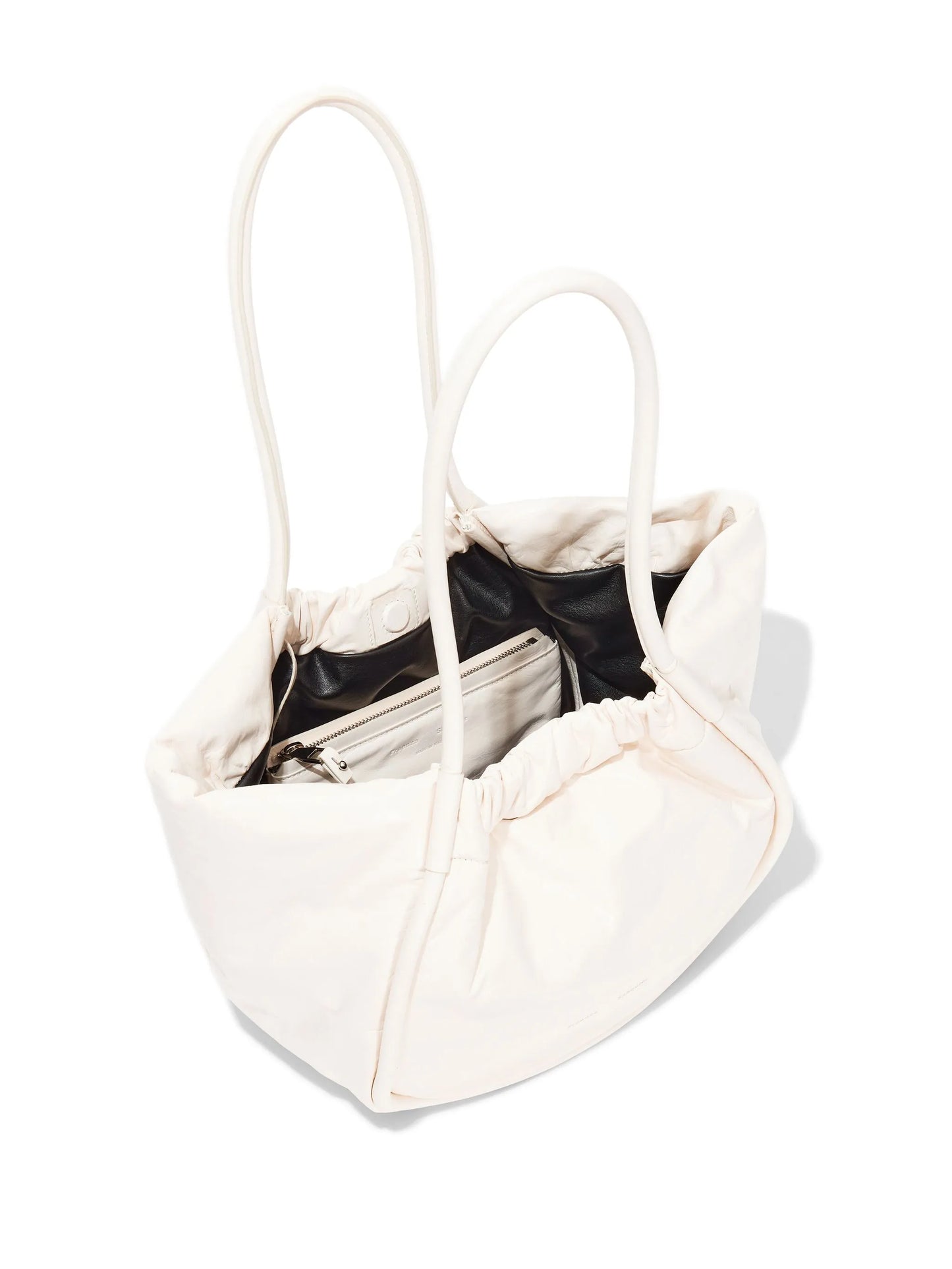 ruched leather tote bag