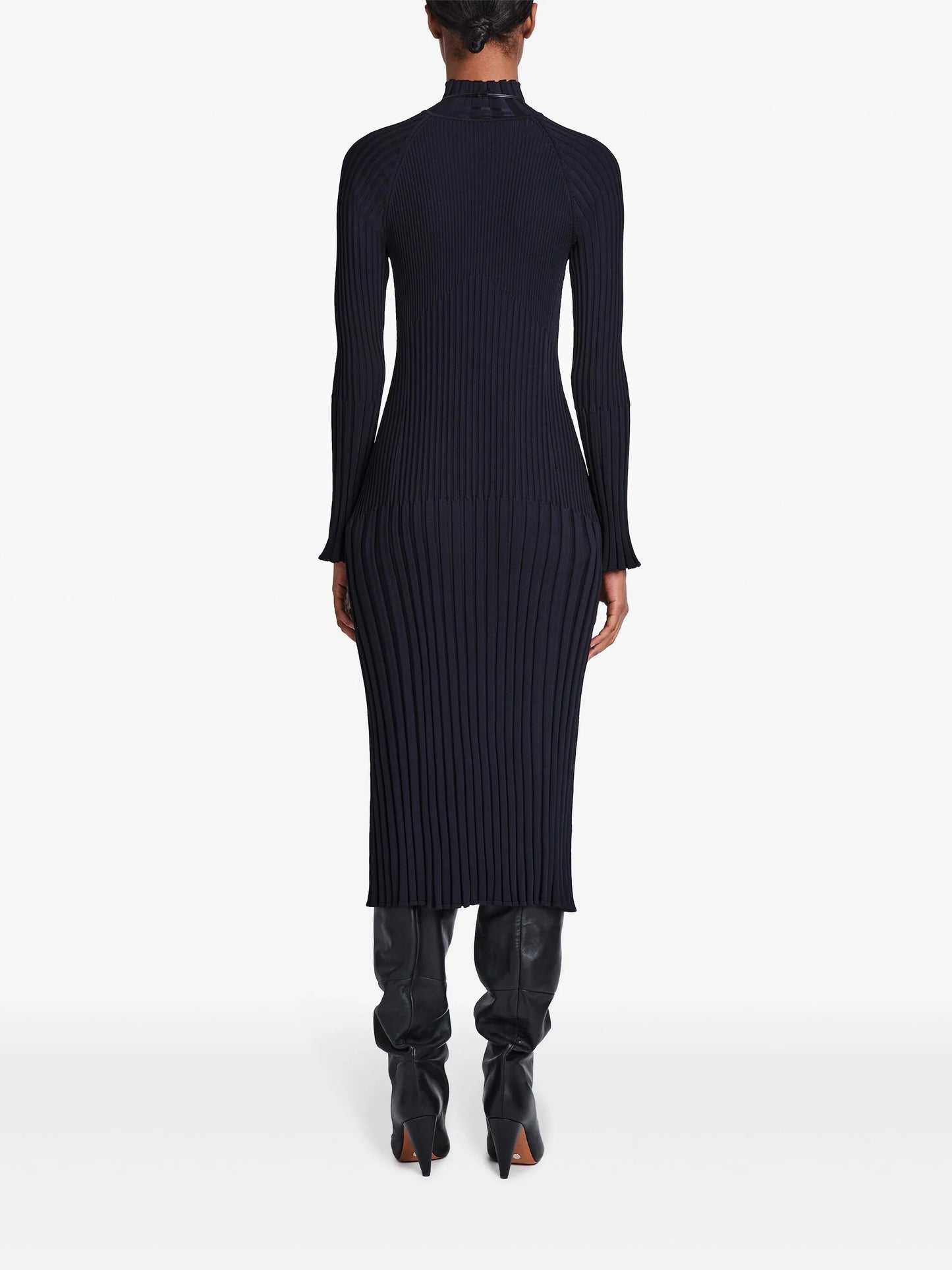 roll-neck ribbed midi dress
