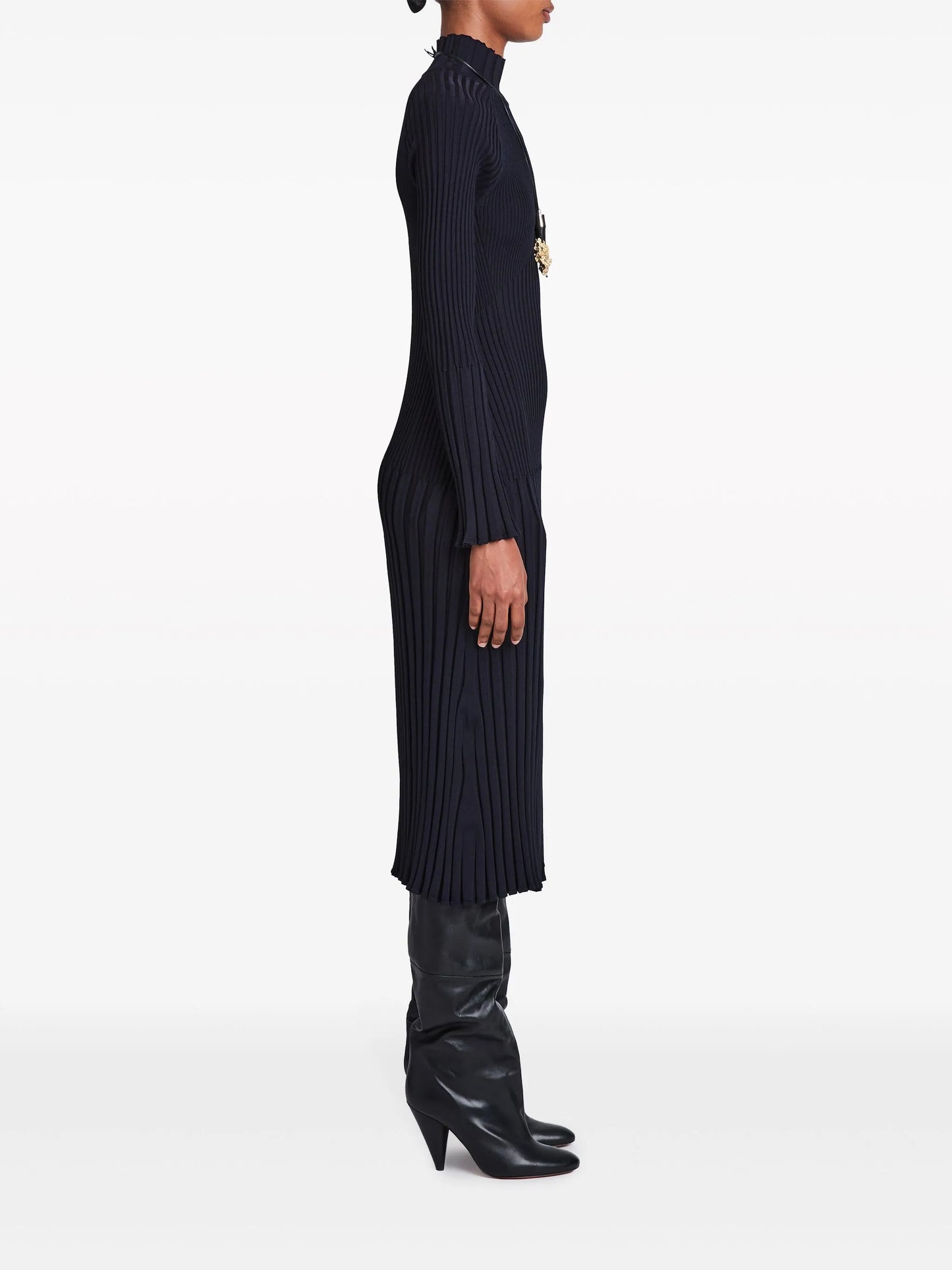 roll-neck ribbed midi dress