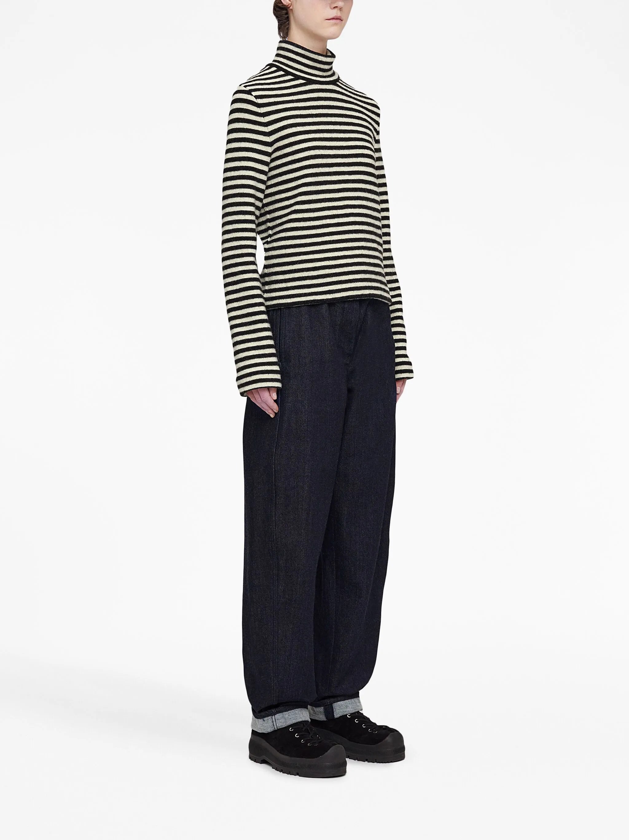 logo-patch striped wool sweater