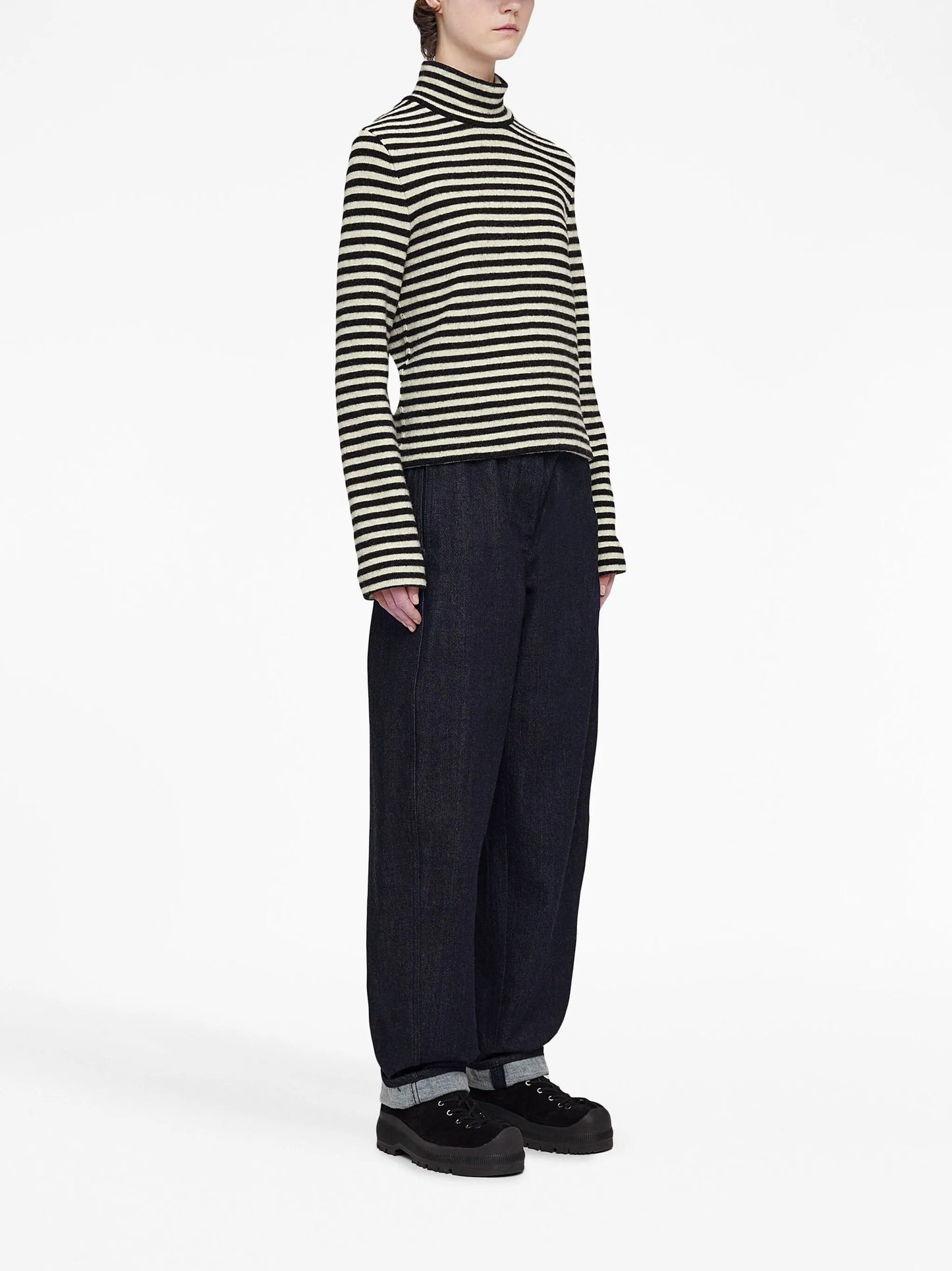 logo-patch striped wool sweater