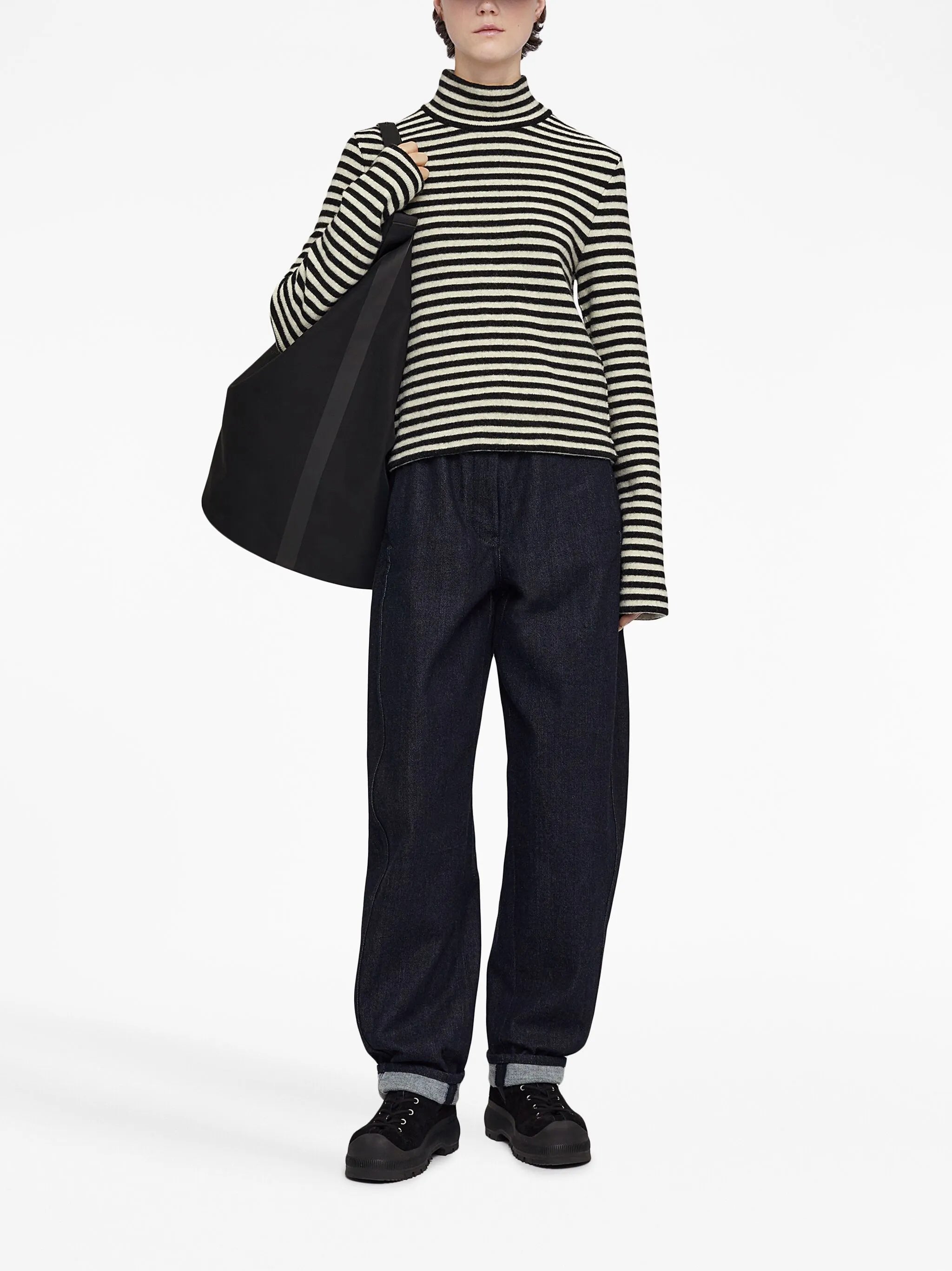 logo-patch striped wool sweater