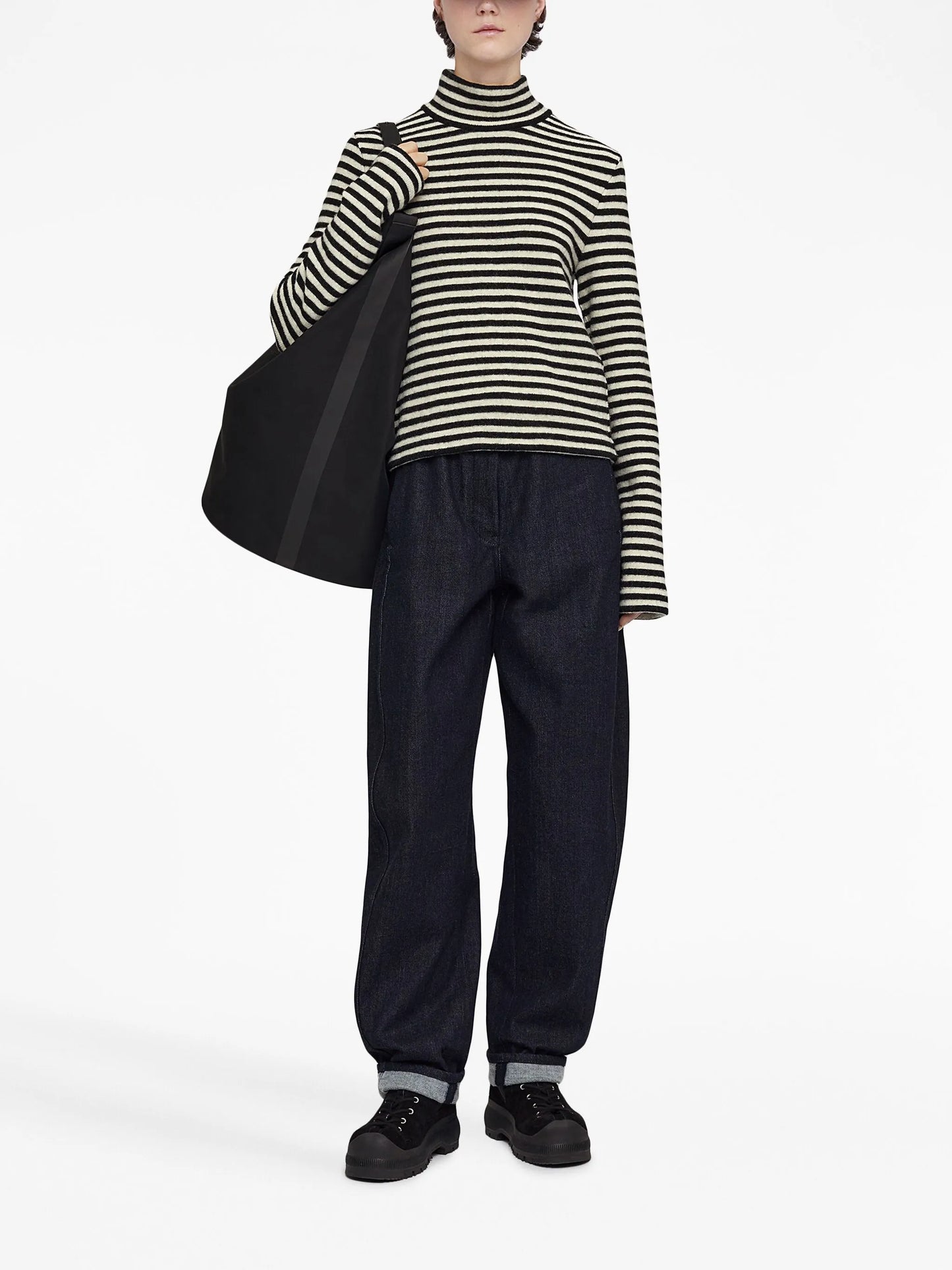 logo-patch striped wool sweater