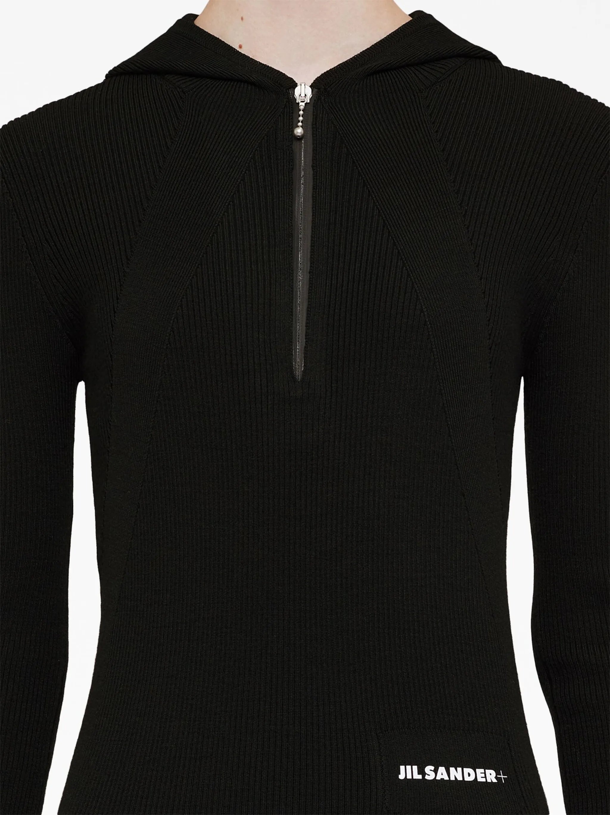 ribbed-knit hooded midi dress
