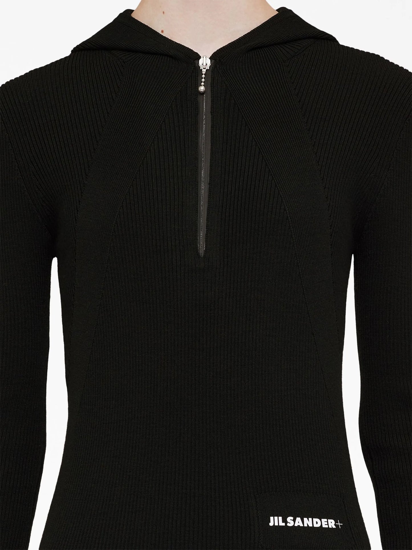 ribbed-knit hooded midi dress