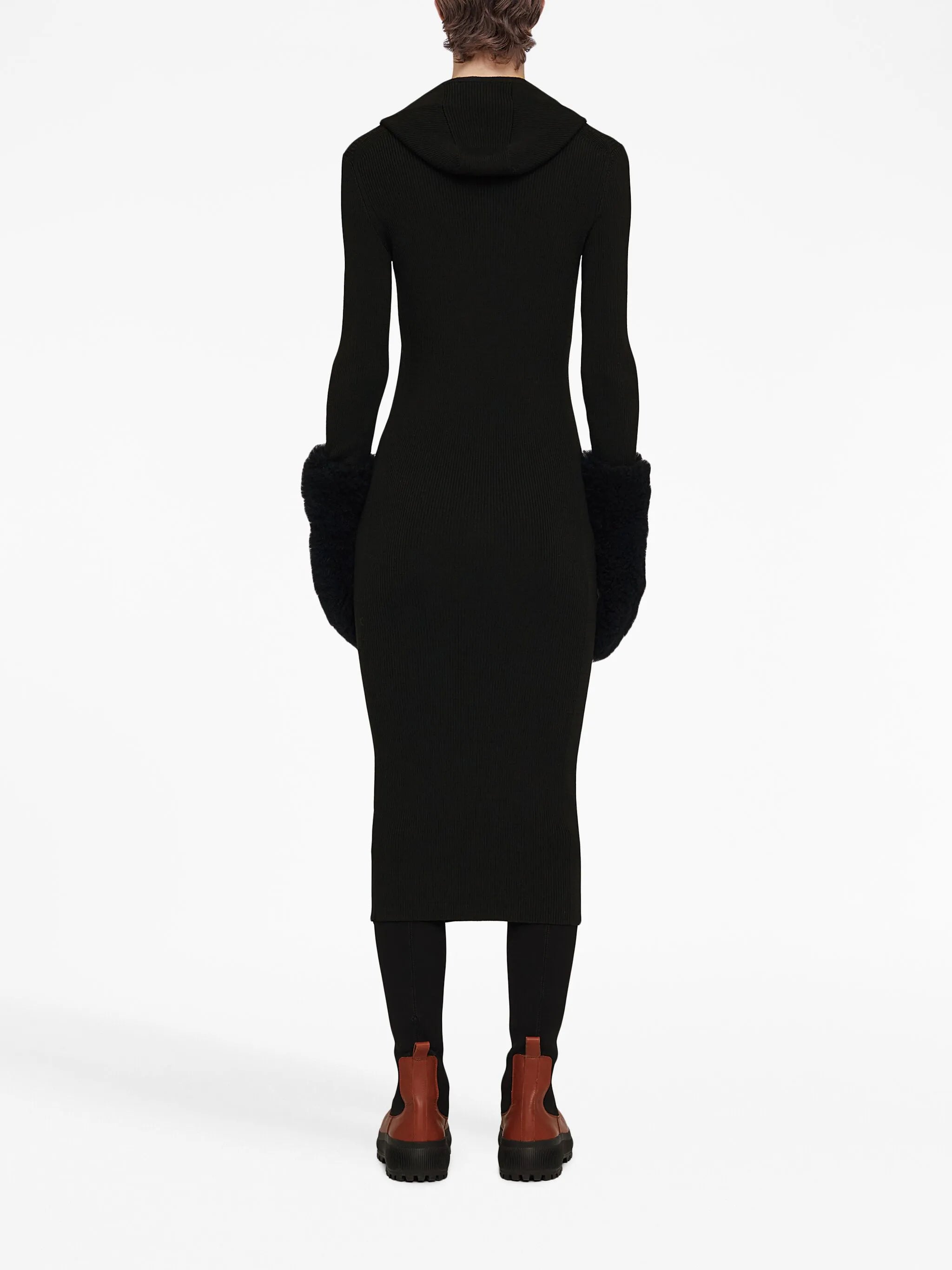 ribbed-knit hooded midi dress