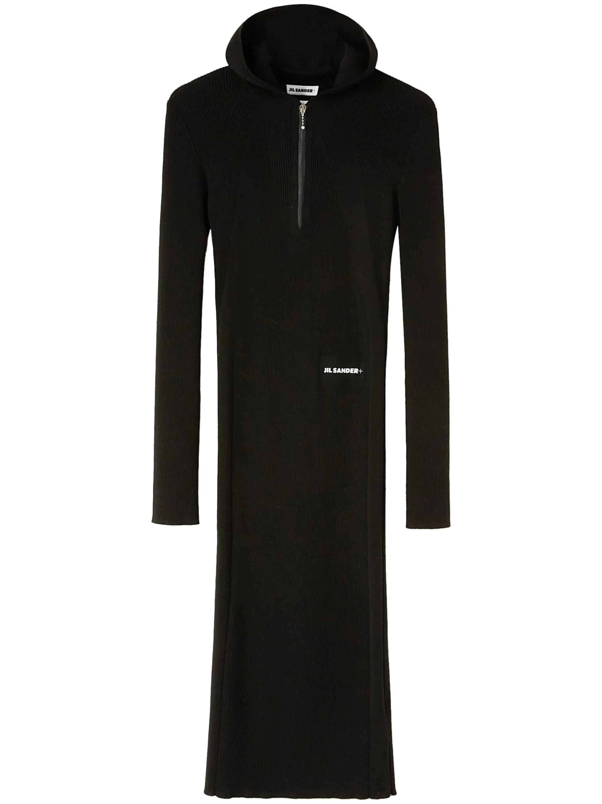 ribbed-knit hooded midi dress